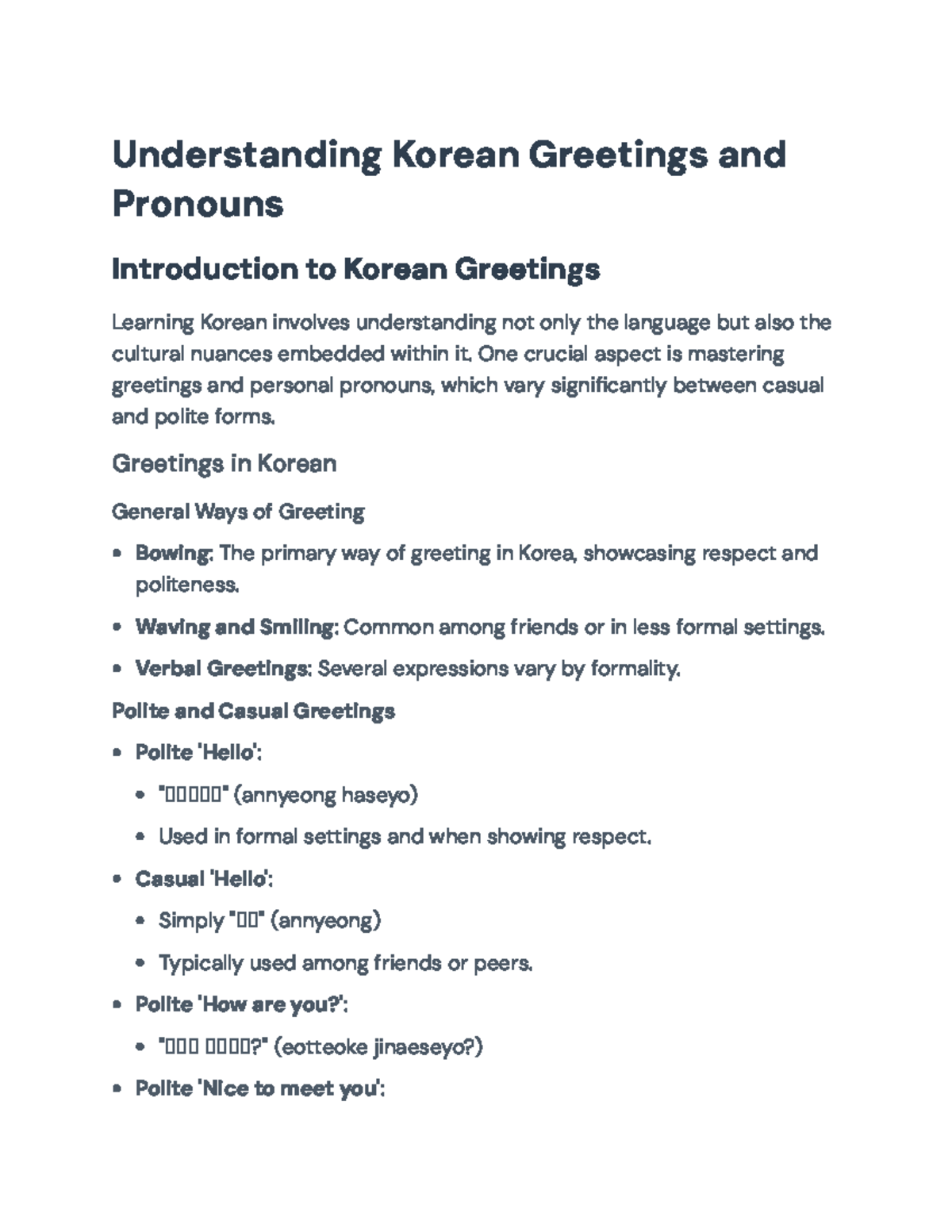 Korean Language Fundamentals: Greetings and Pronouns Guide ...
