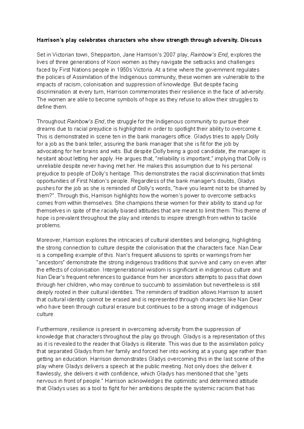 Rainbow's End Practice Essay: Resilience in Adversity - Studocu