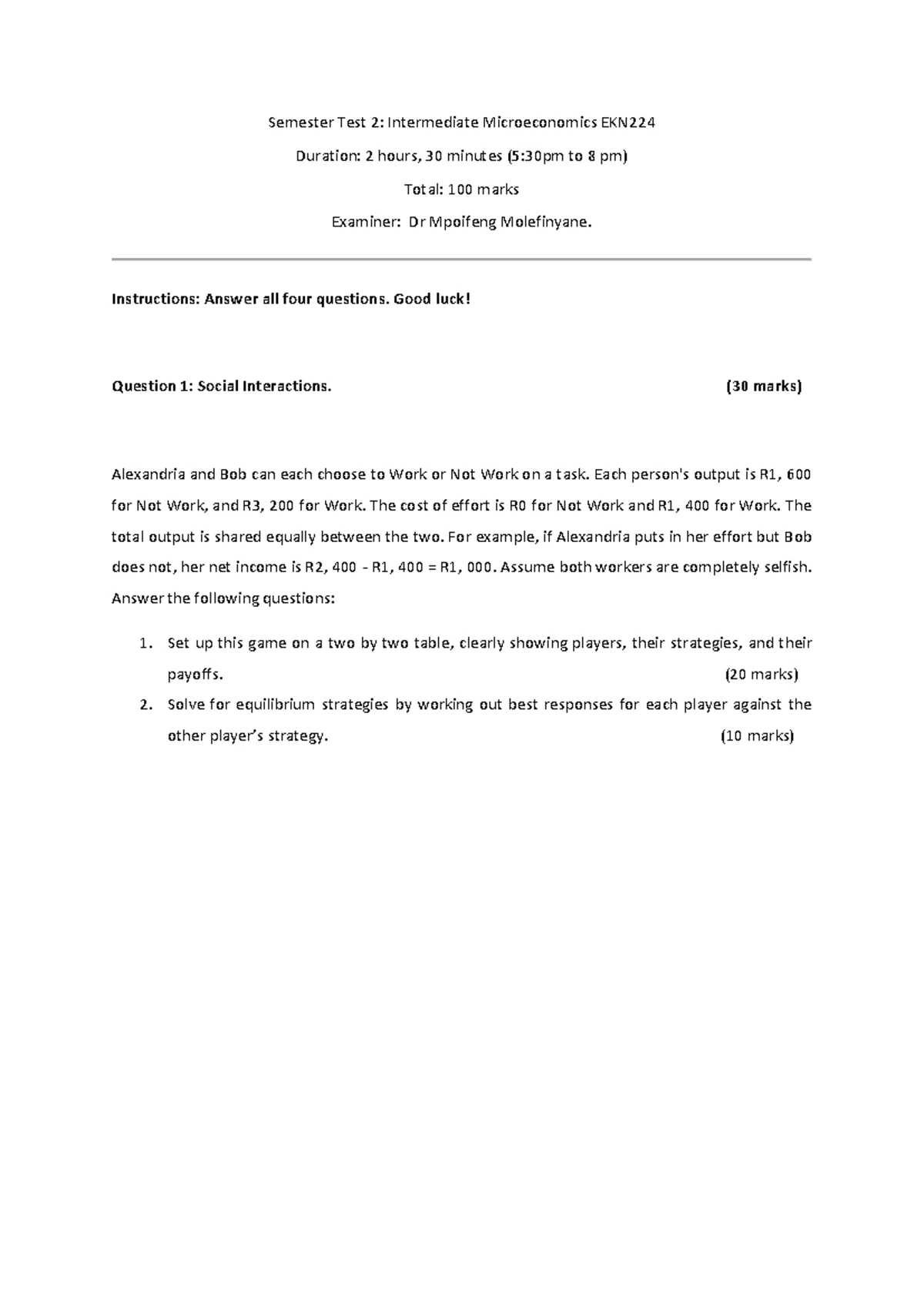 ST1 2022: Memo for Intermediate Microeconomics Semester Test 1 - Studocu
