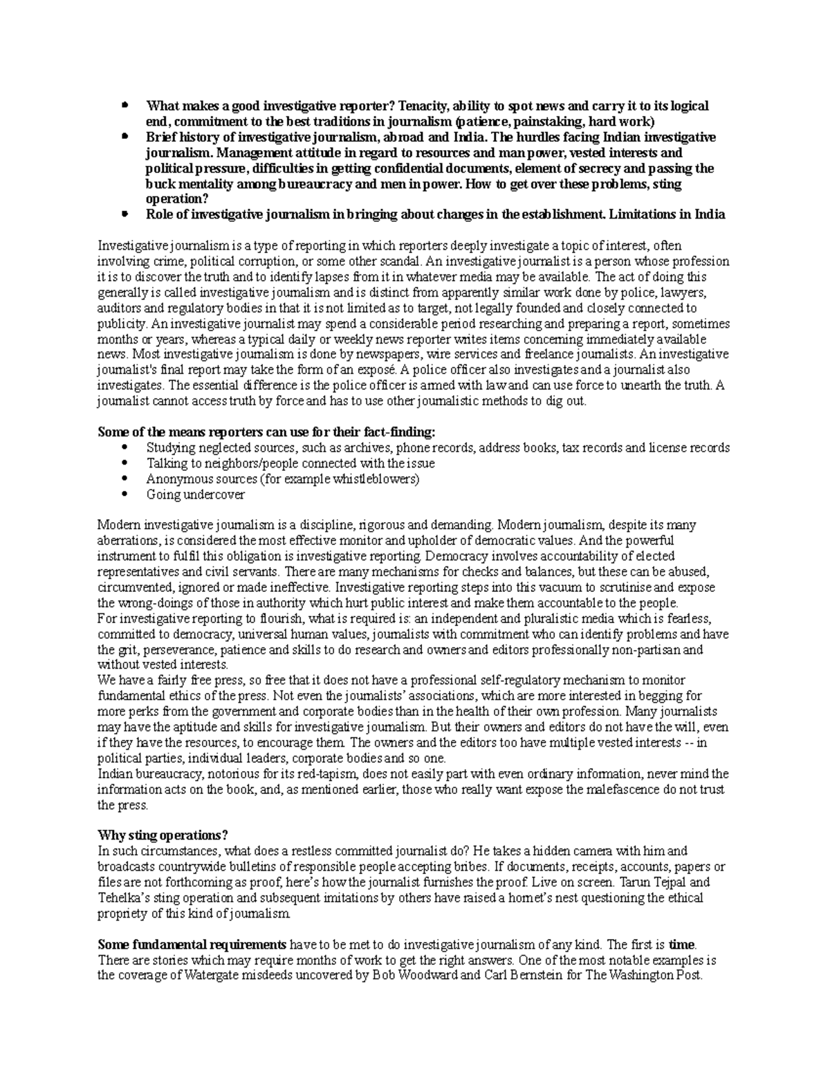 Investigative journalism - other topics - What makes a good ...
