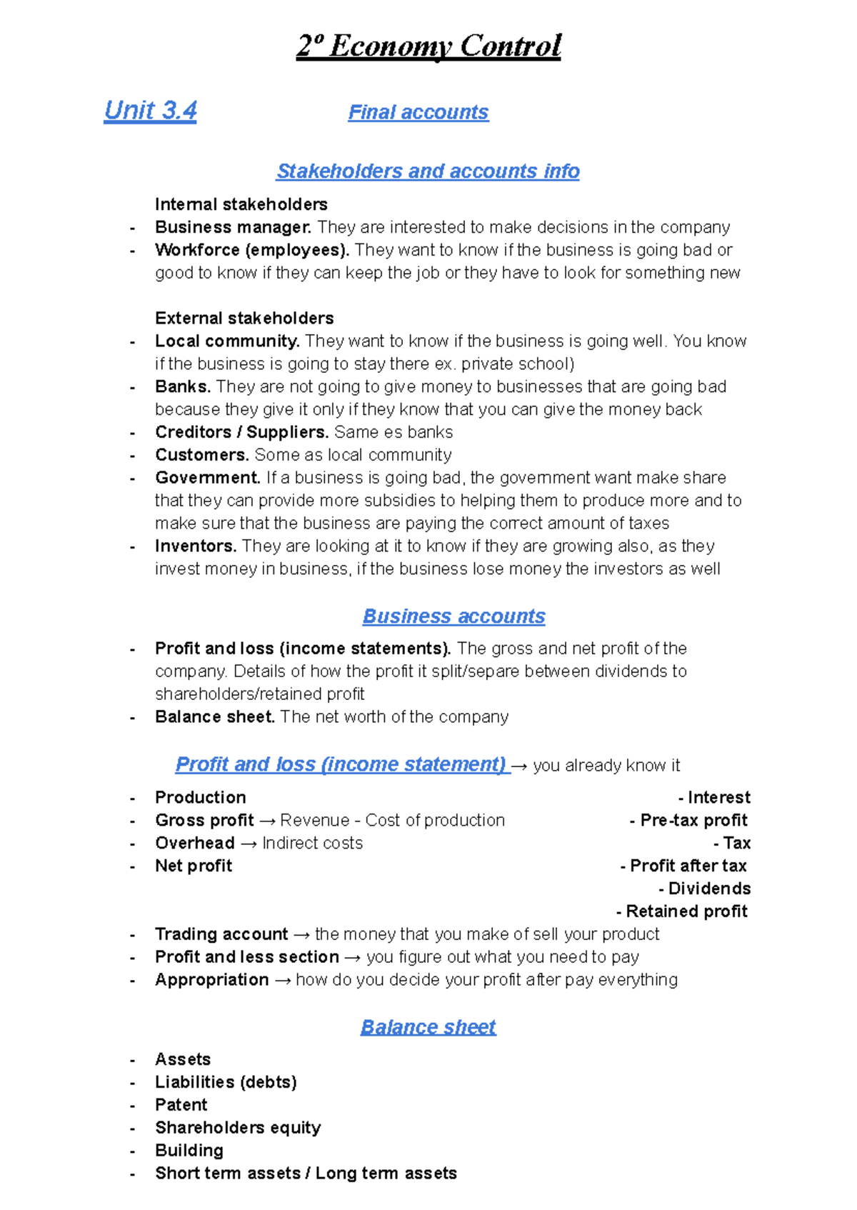 2º Economy Control - 2º Economy Control Unit 3 Final accounts ...
