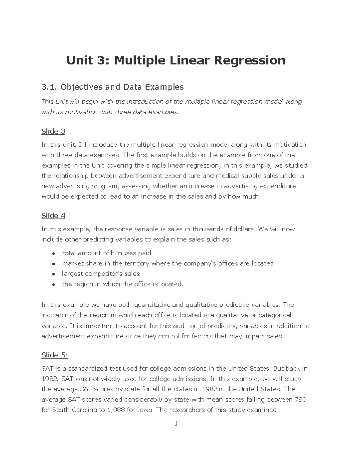 ISYE6414 Module 3: Intro to Multiple Linear Regression Concepts - Studocu