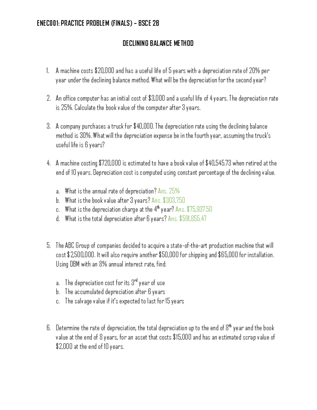 ENEC001: Practice Problems (Finals) on DBM & DDM - BSCE 2B - Studocu
