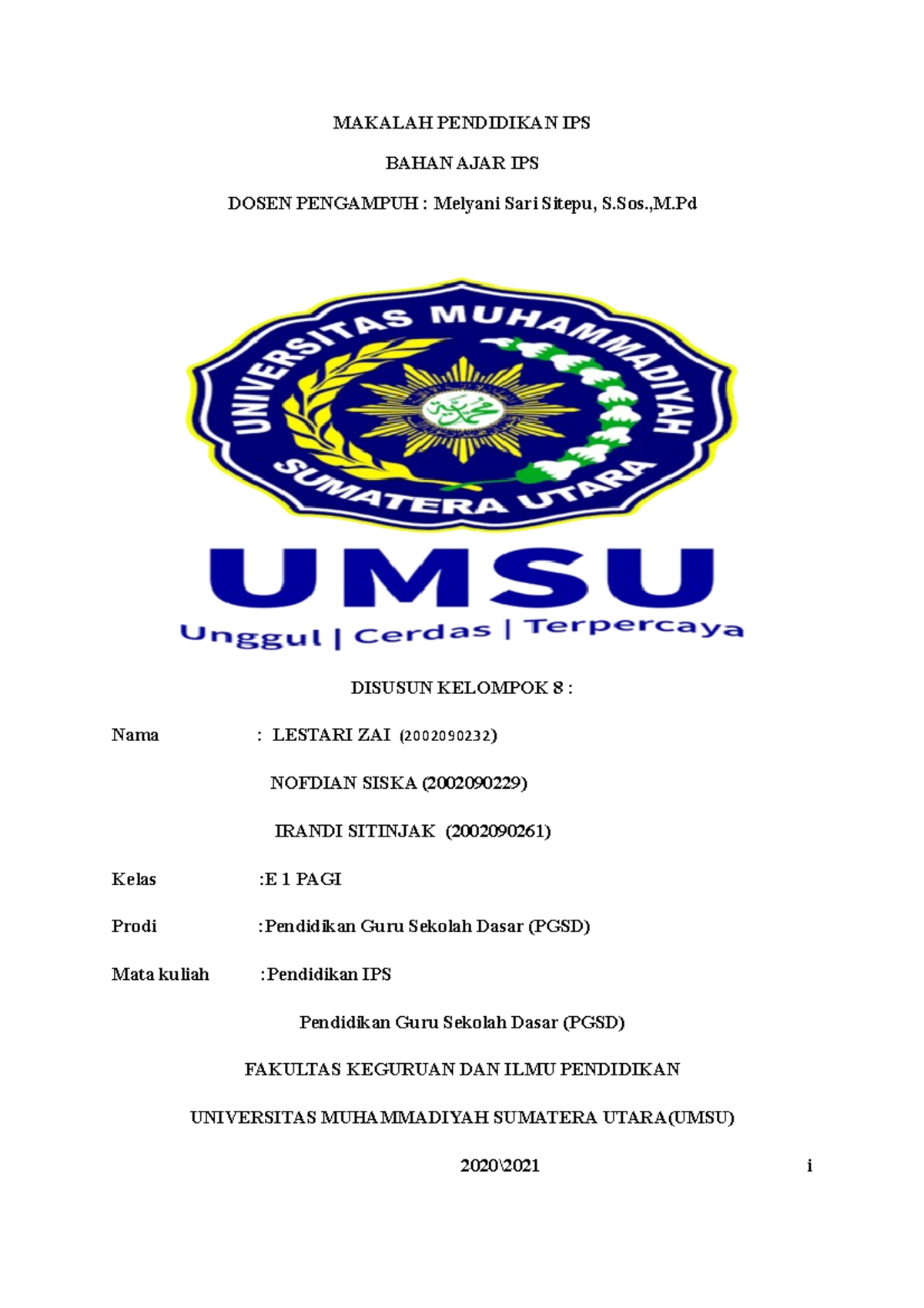 Makalah Kelompok 8: Bahan Ajar IPS untuk Pendidikan Guru SD - Document Preview