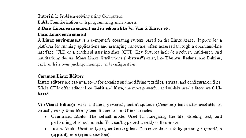 Lab 1: Intro to Linux & Editors - Tutorial 1 on Programming - Studocu