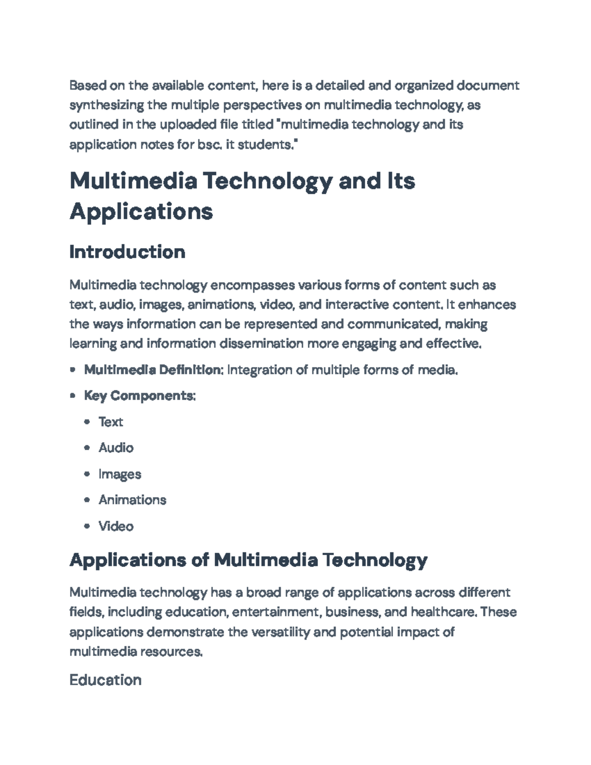 BSC IT Multimedia Technology Applications: Comprehensive Notes - Studocu
