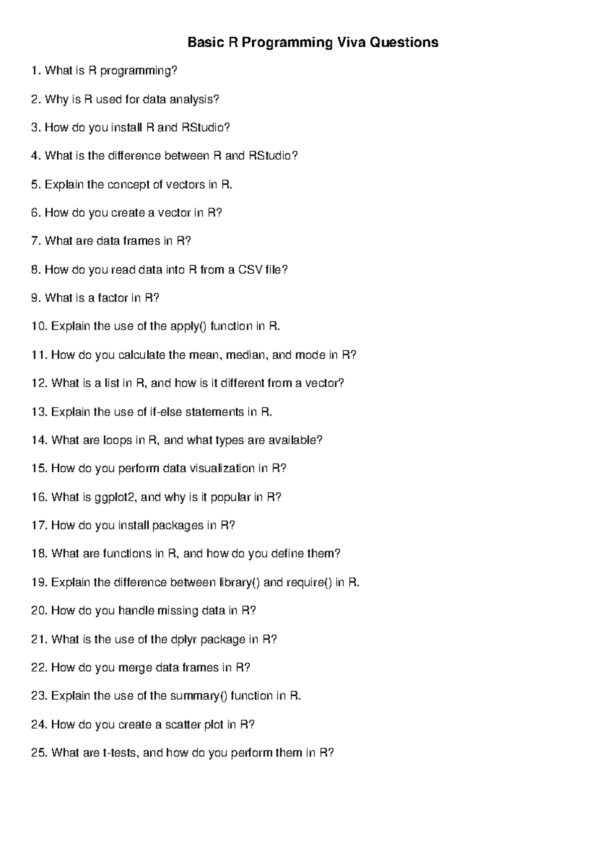 R Programming Basics: Key Viva Questions for Understanding - Studocu