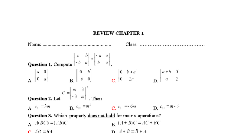 Answer key - Review chapter 1 - REVIEW CHAPTER 1 Name: - Studocu