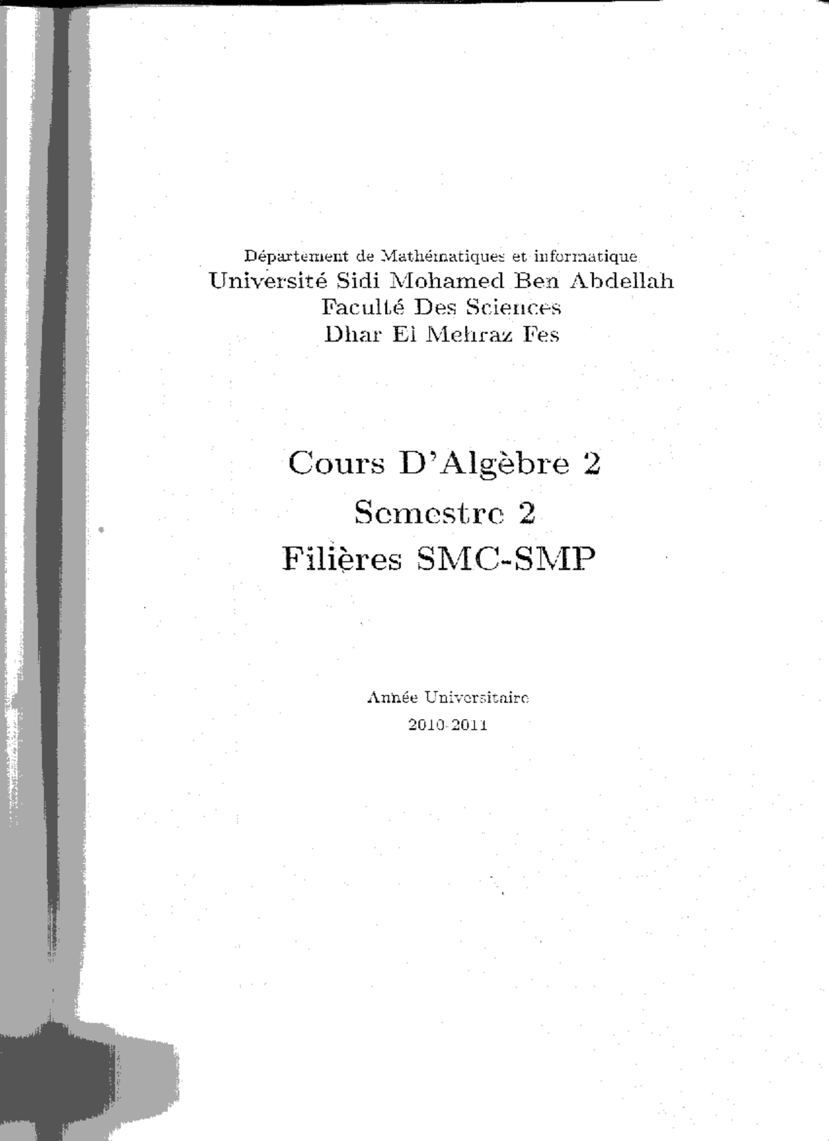 Cours Algebre 2 smpc s2 faculte des science - mathematique appliquée ...