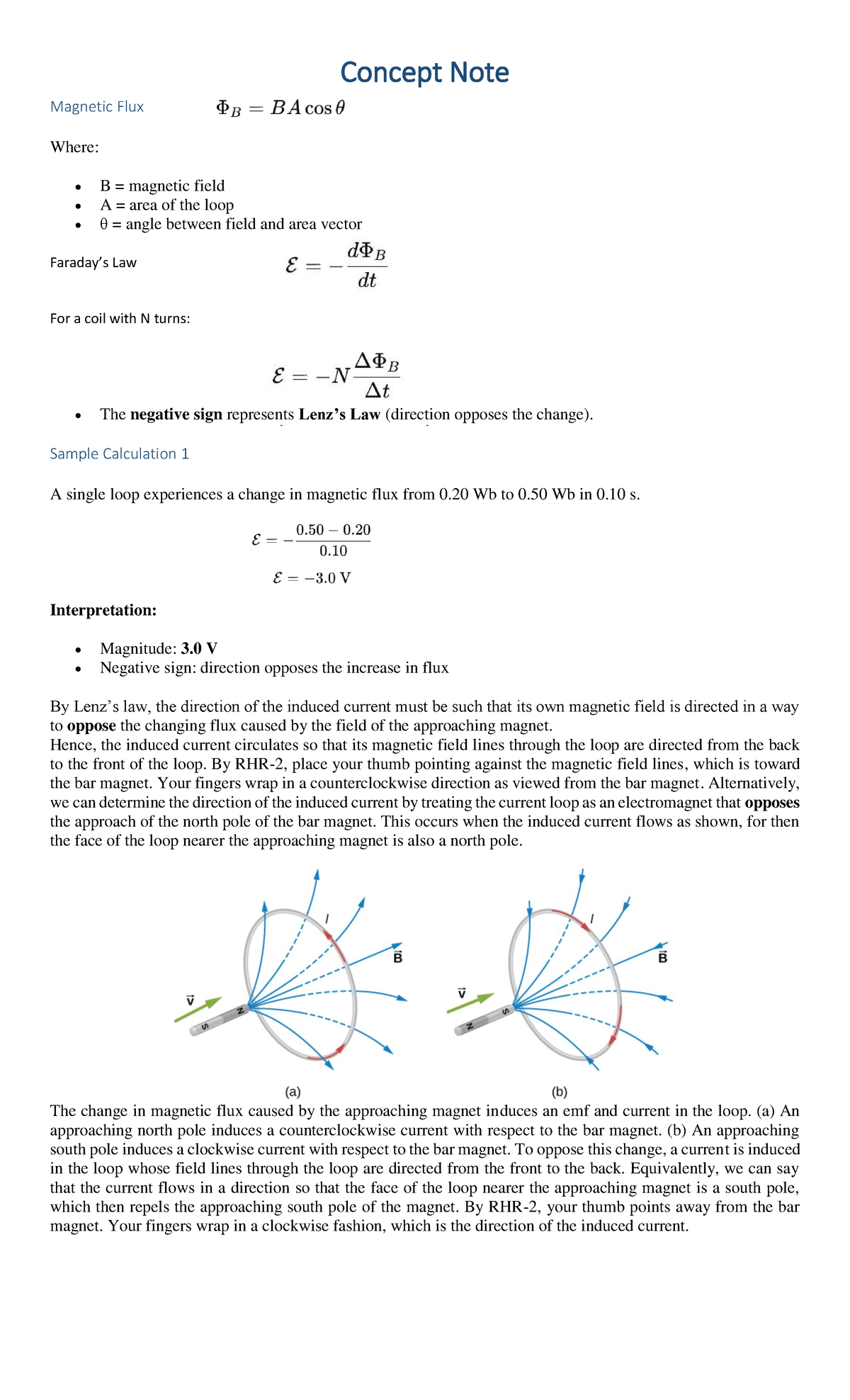 Magnetic Flux Concept Note: Understanding Induced Current and EMF - Studocu