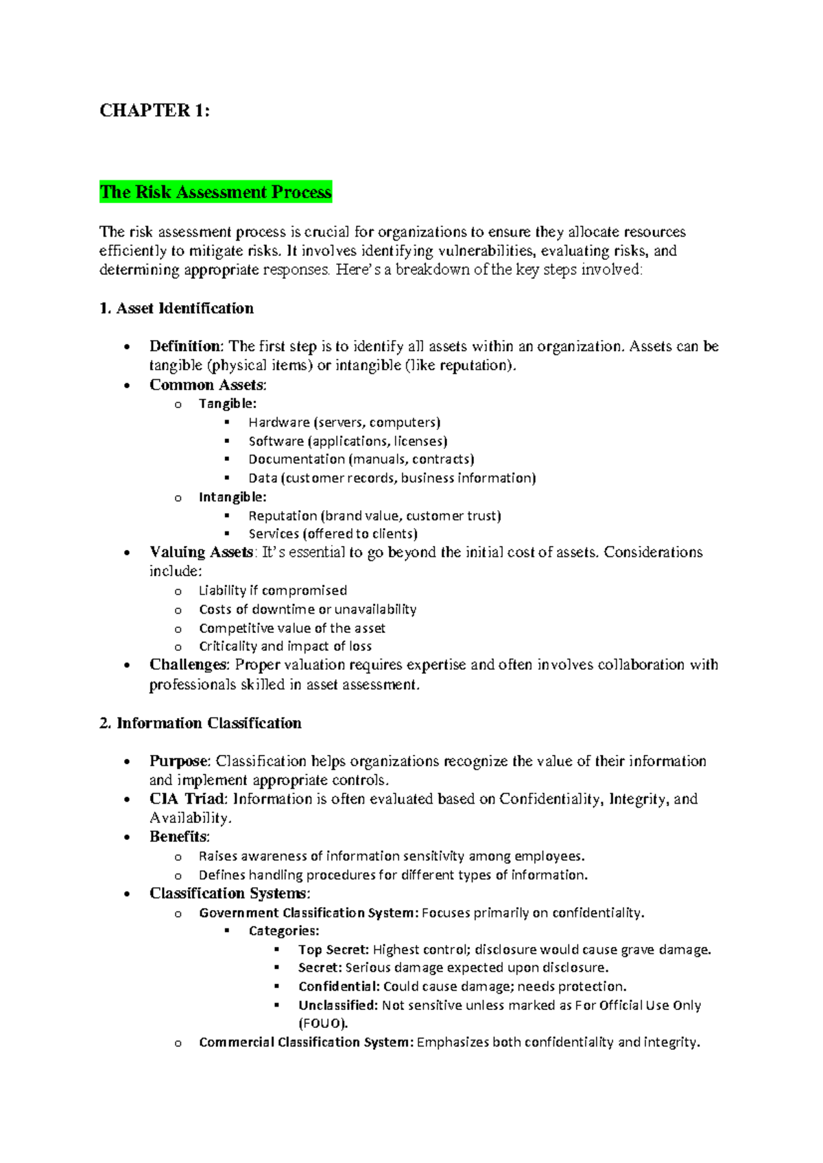 CASP+ Notes - CHAPTER 1: The Risk Assessment Process The risk ...