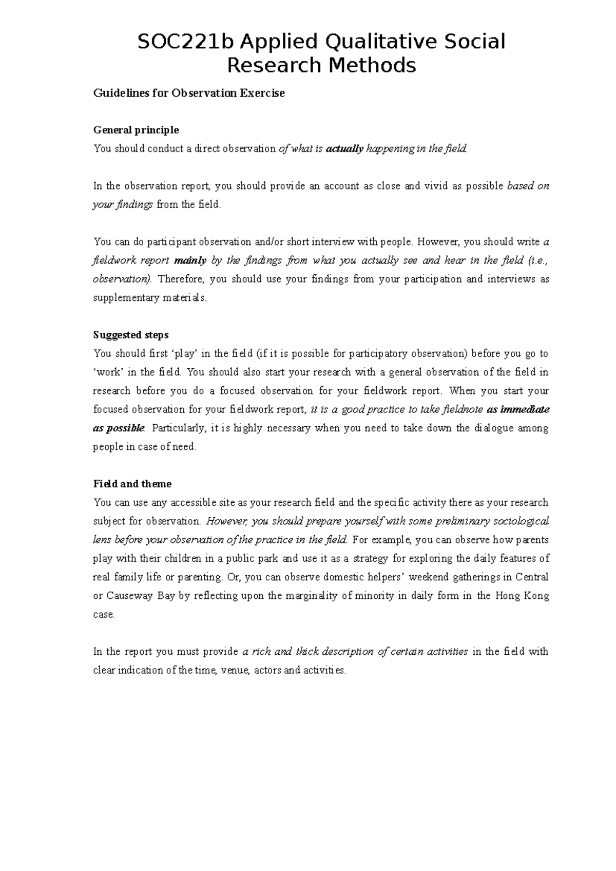 SOC221b Guidelines for Observation Exercise in Qualitative Research ...