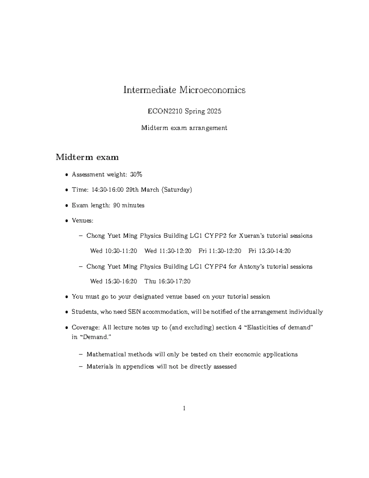 2025S sample midterm exam - ECON2210 Intermediate Microeconomics Sample ...