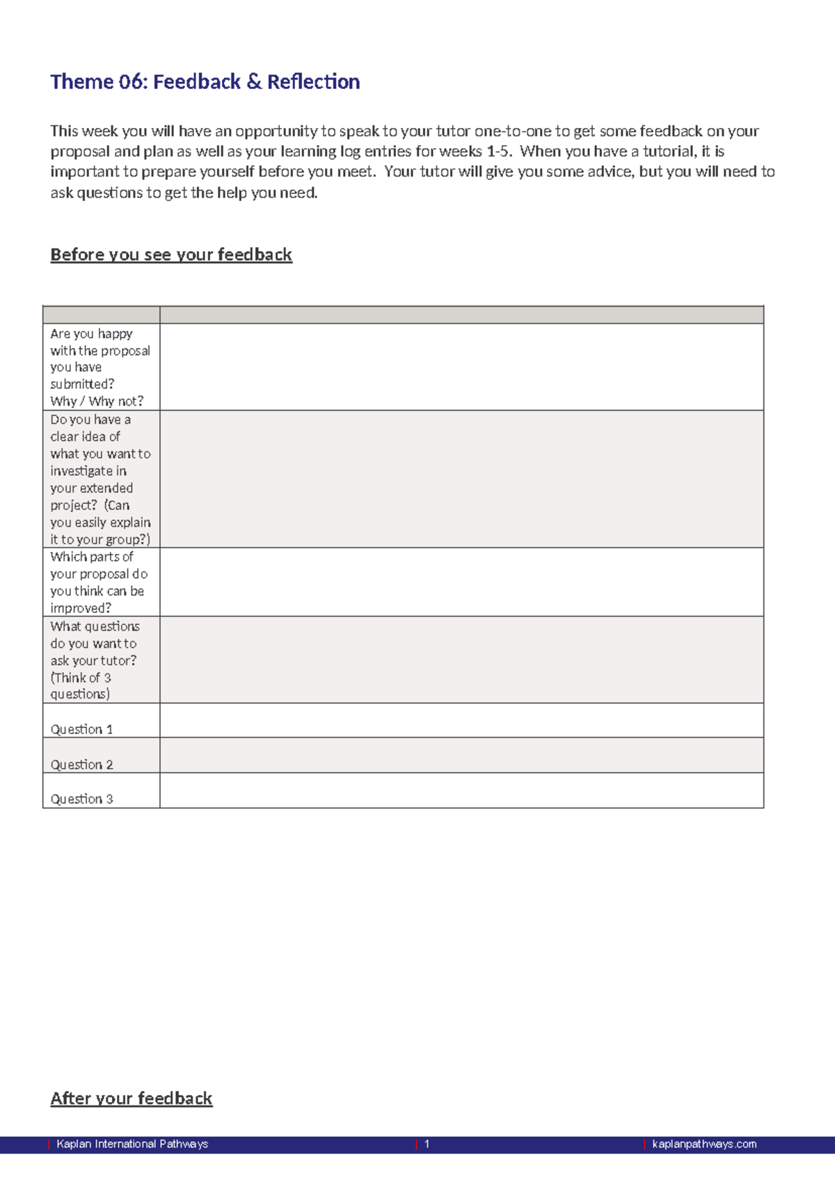 Theme 06: Reflecting on Feedback for Proposal Improvement - Studocu