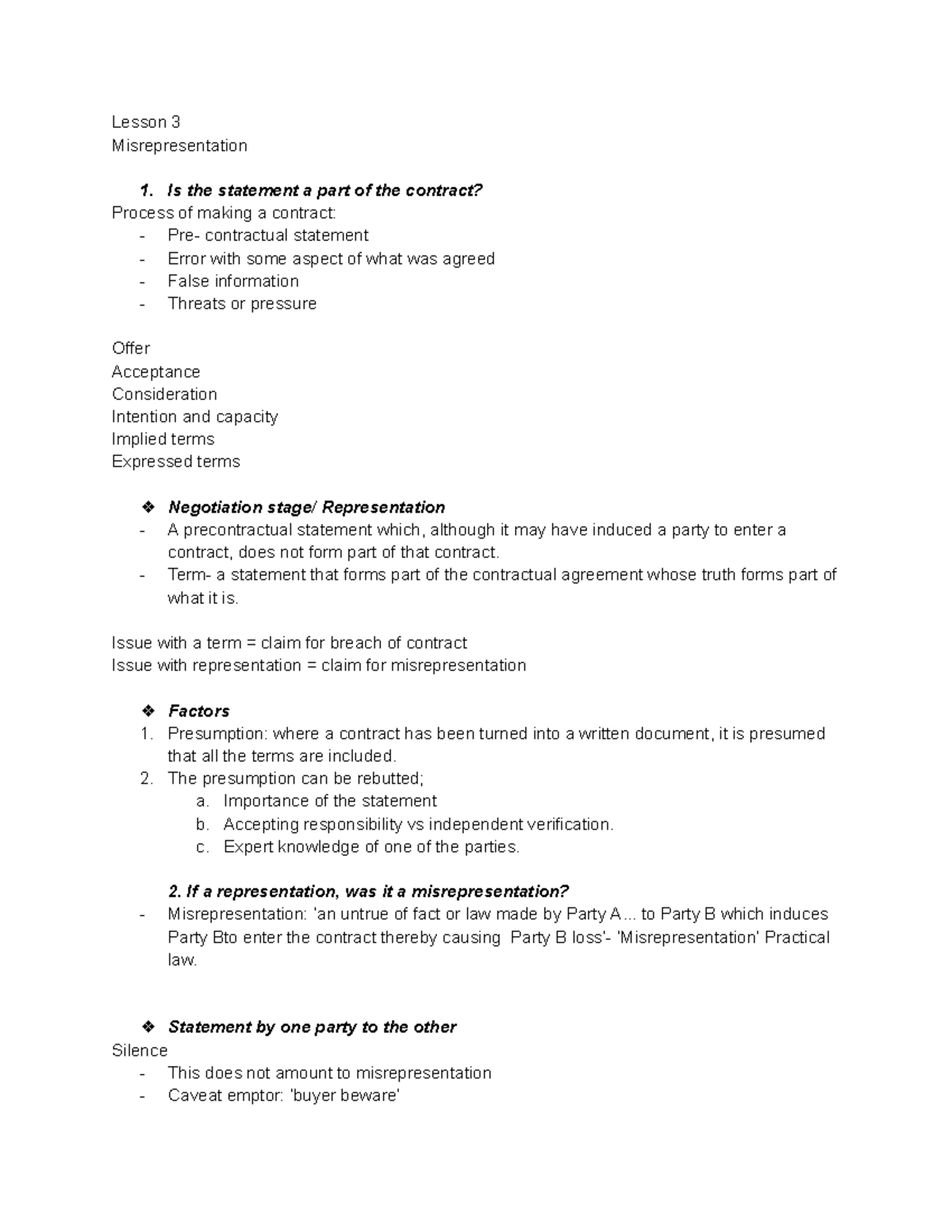 Contract Law Lesson 3: Understanding Misrepresentation in Contracts ...