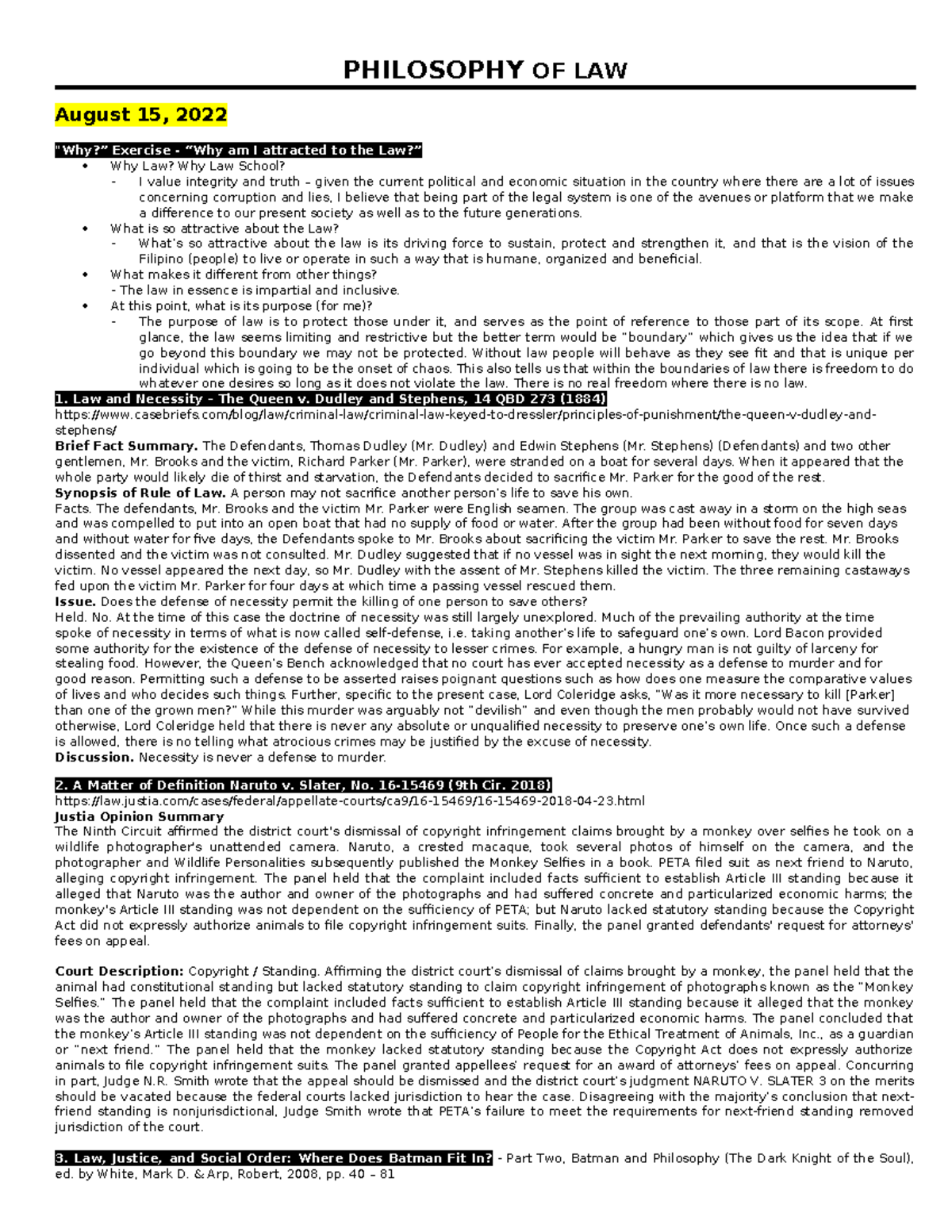 Philosophy of Law - Final Notes and Key Case Analyses - Studocu