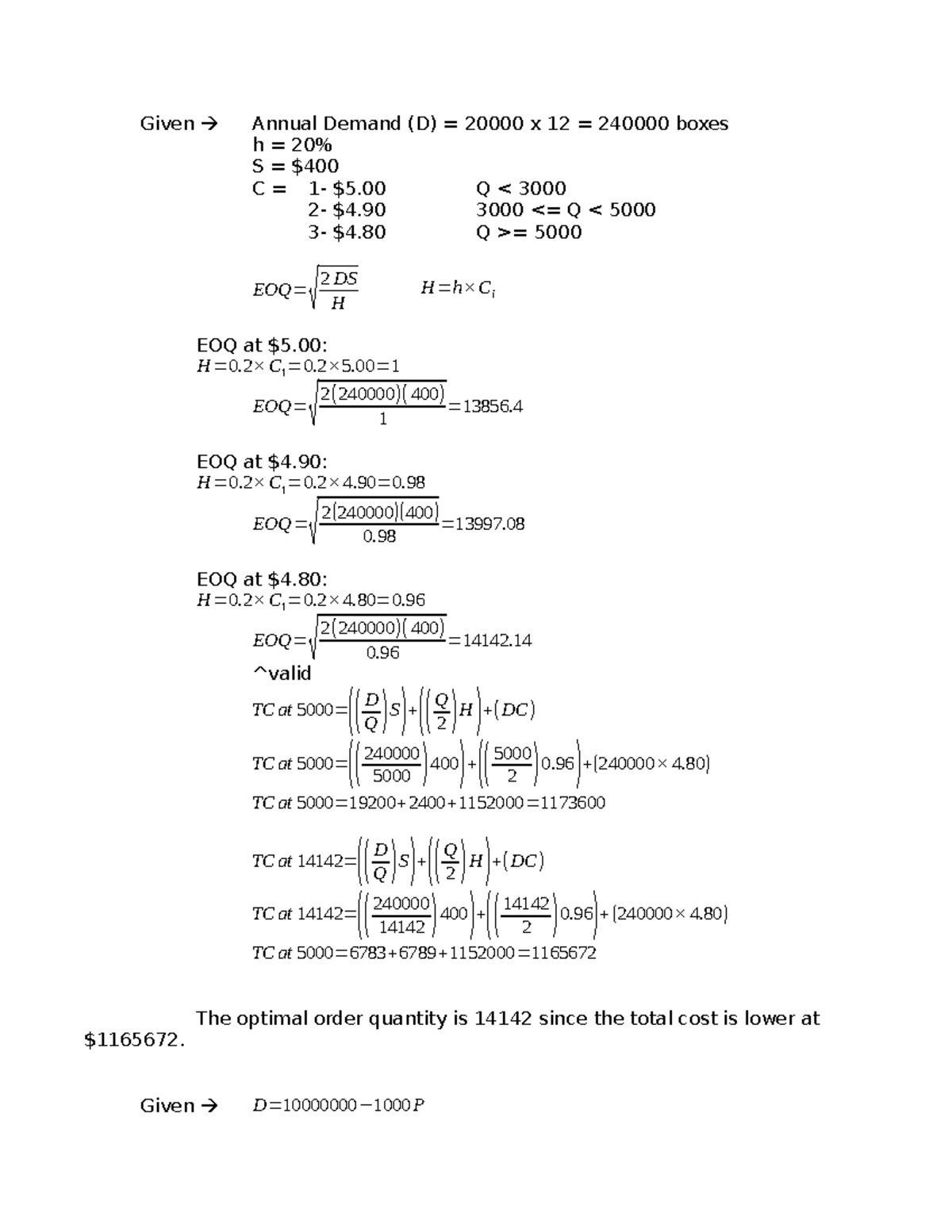 Optimal order quantity analysis for assignment (D) - Studocu
