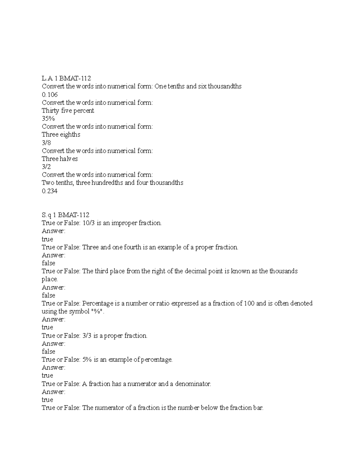 BMAT-112 - Business Mathematics Study Guide with Exercises and Answers ...