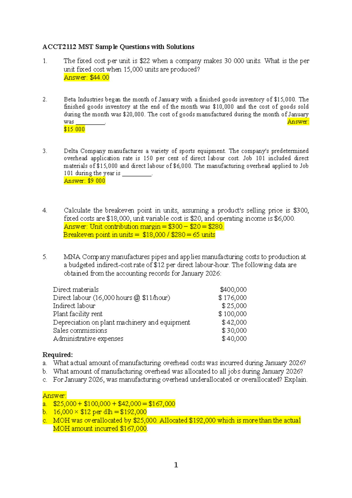 ACCT2112 MST Sample Questions & Solutions Weeks 1-5 - Studocu