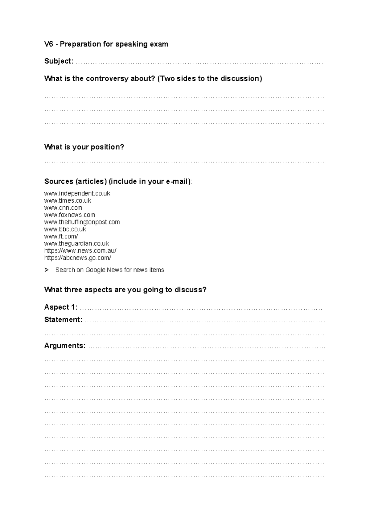 Preparation for speaking exam (form) - V6 - Preparation for speaking ...