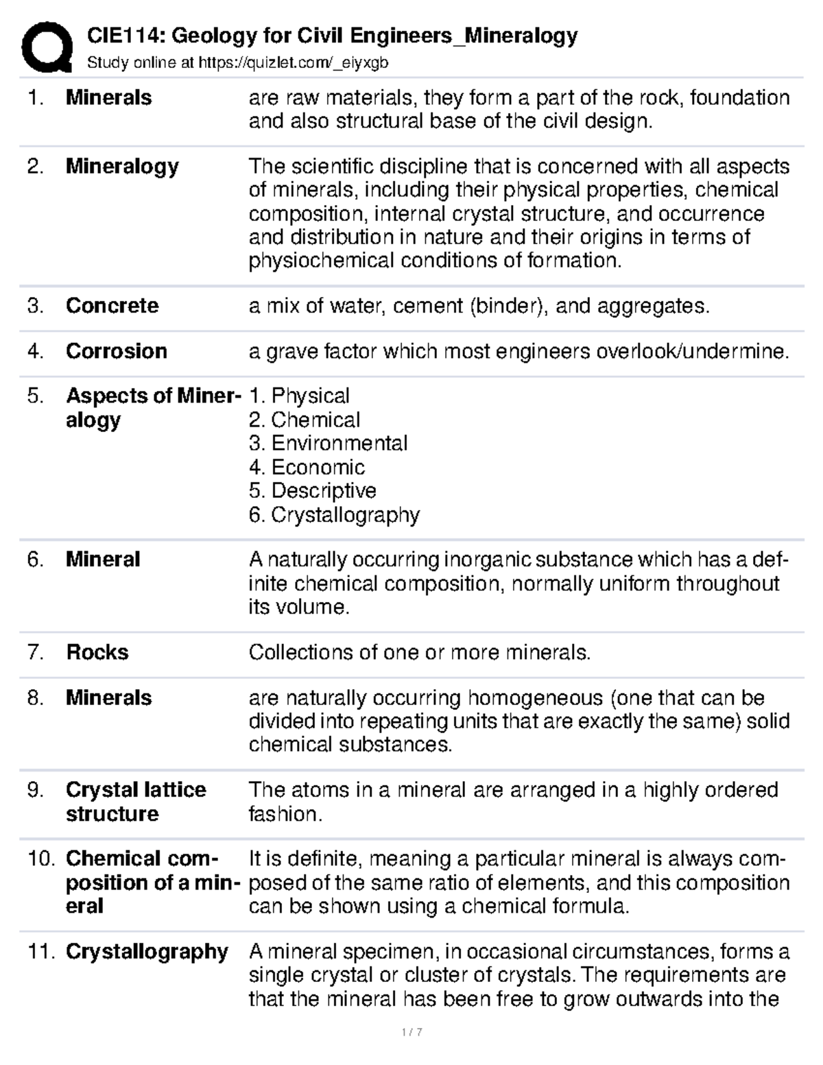 CIE114: Geology for Civil Engineers - Mineralogy Study Notes - Studocu