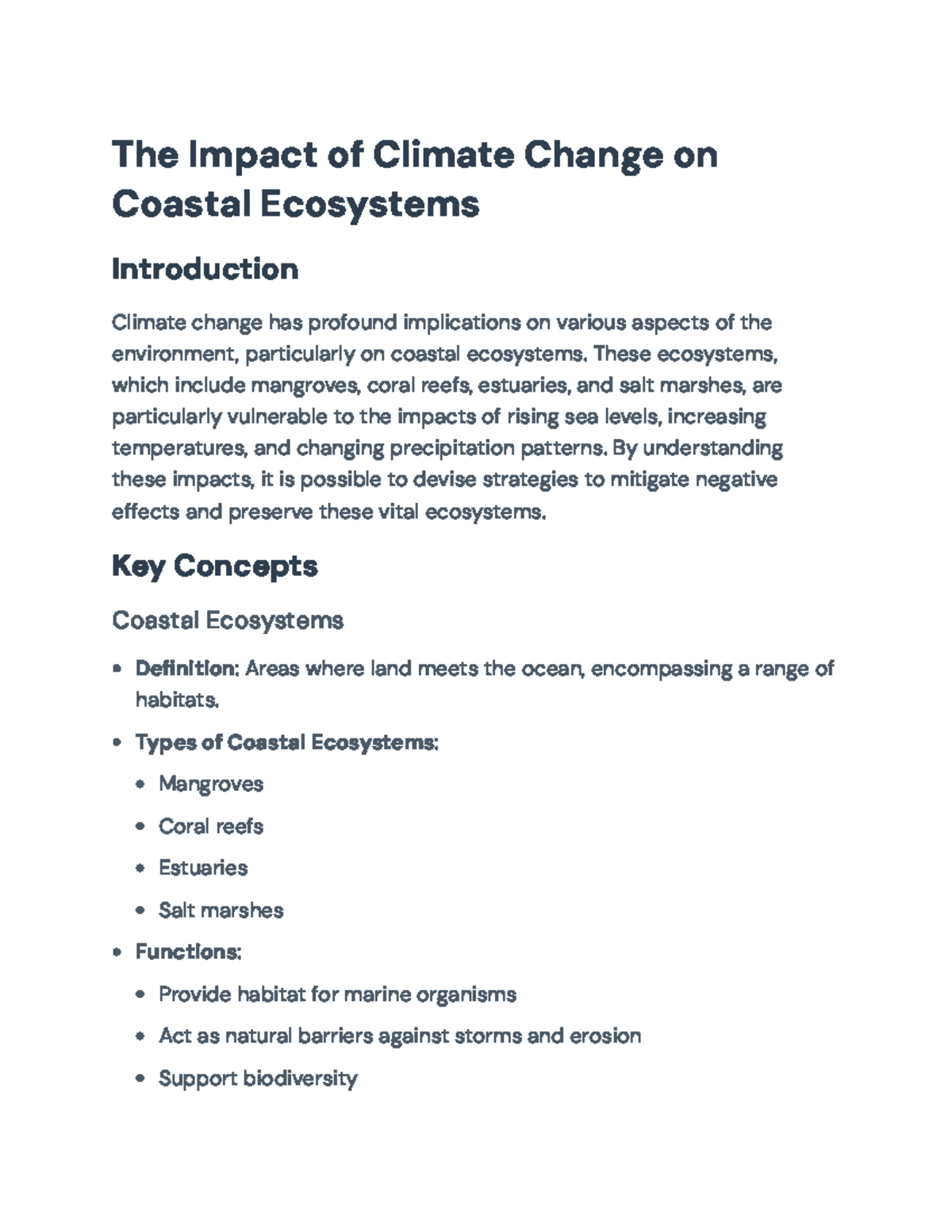 Climate Change Impacts on Coastal Ecosystems: A Comprehensive Overview ...