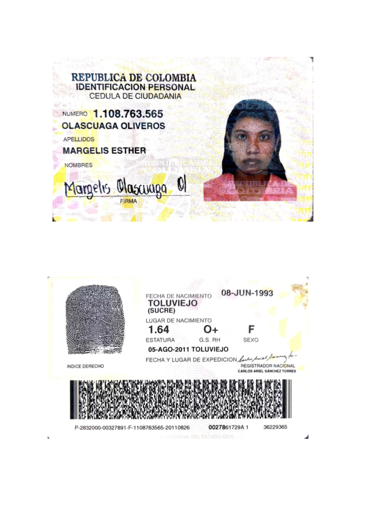 Cedula capitana 1 - REPUBLICA DE COLOMBIA IDENTIFICACION PERSONAL ...