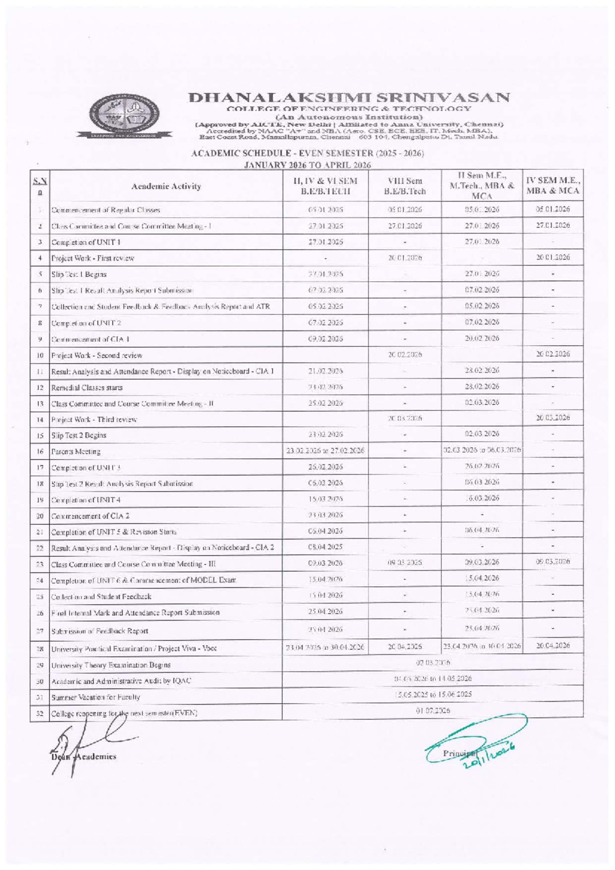 Academic Schedule 2025-26 - EVEN Semester - Final Exam - Studocu