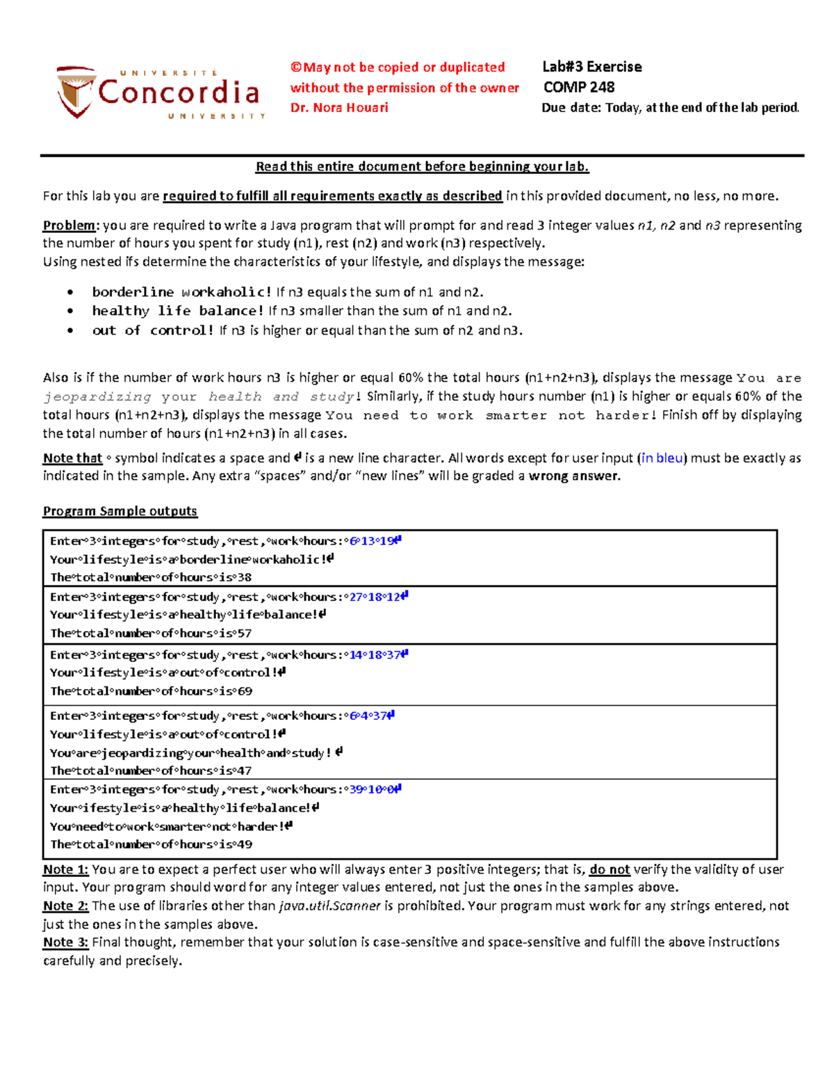 Lab3 - Java Program for Lifestyle Assessment (COMP 248) - Studocu