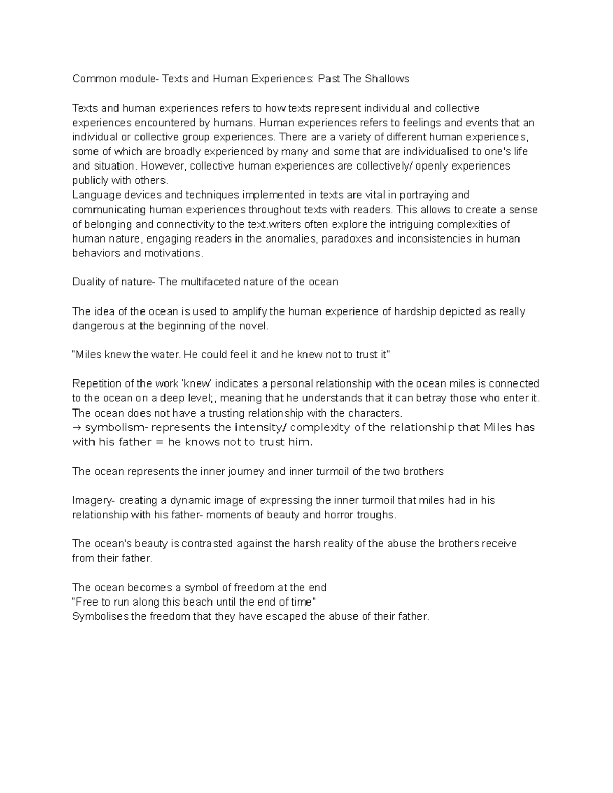Common module- Texts and Human Experiences Past The Shallows - Human ...