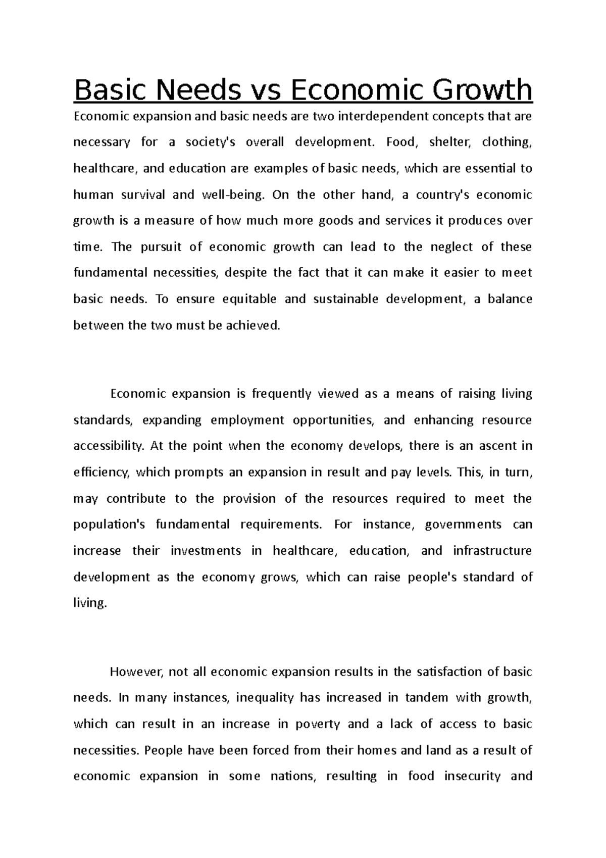 Balancing Basic Needs and Economic Growth: A Comprehensive Analysis ...