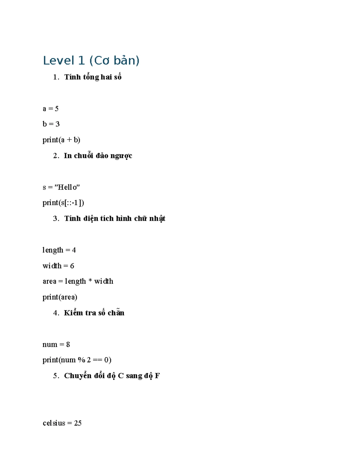 Level 1: C Programming Basics - Code Examples and Exercises - Studocu