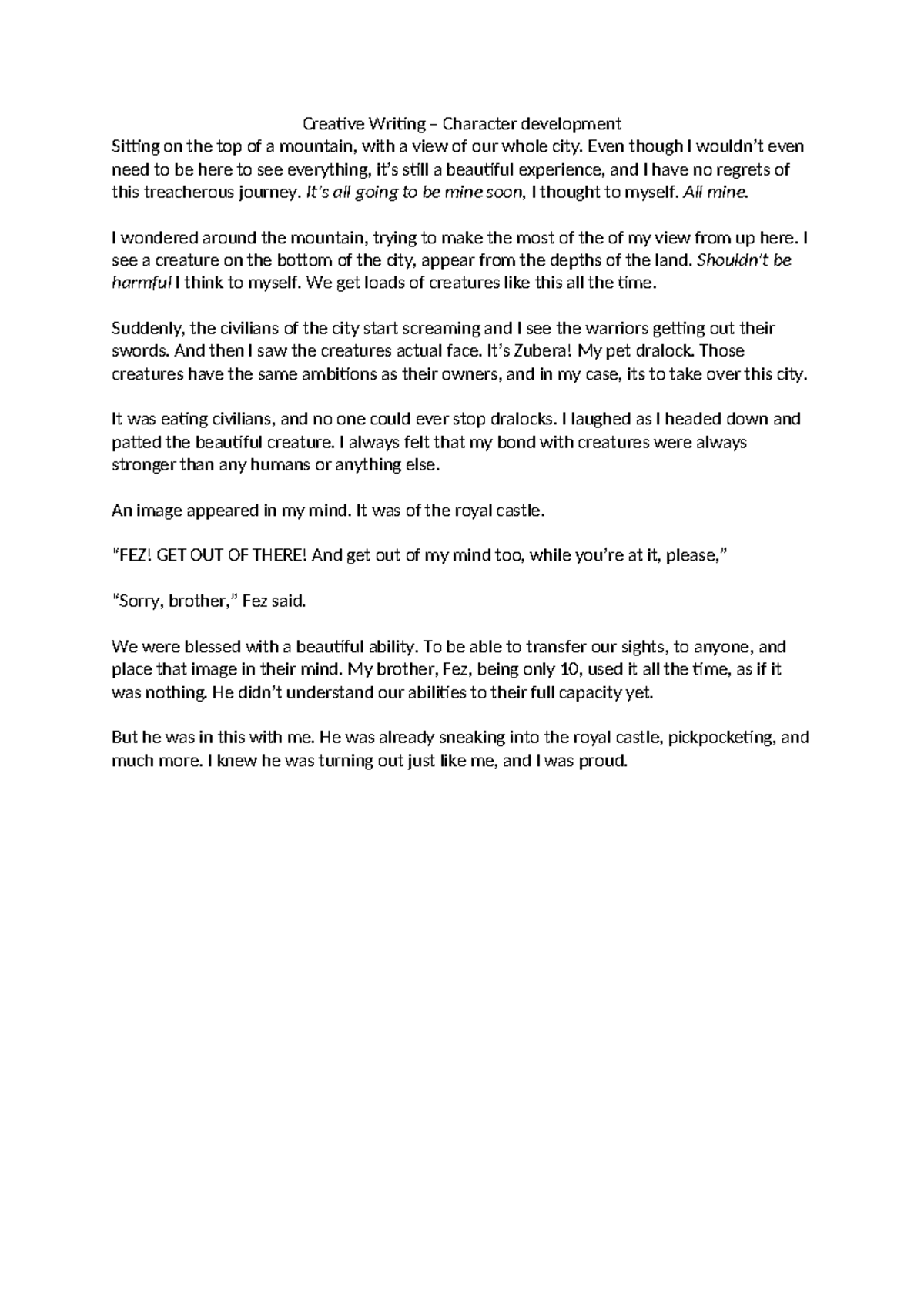 Creative Writing: Character Development Opening Scene - Studocu
