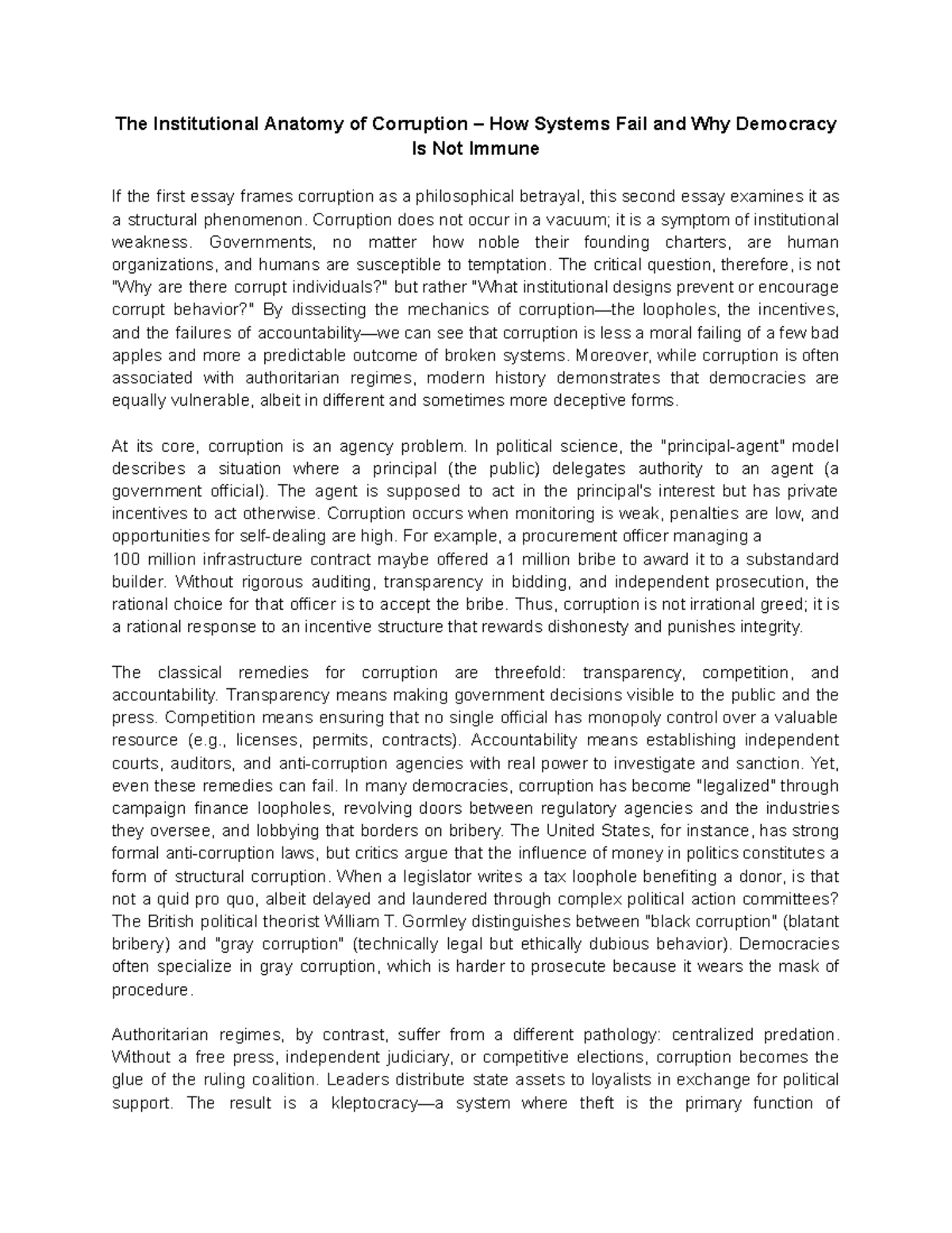The Institutional Anatomy of Corruption: Systems, Democracy ...
