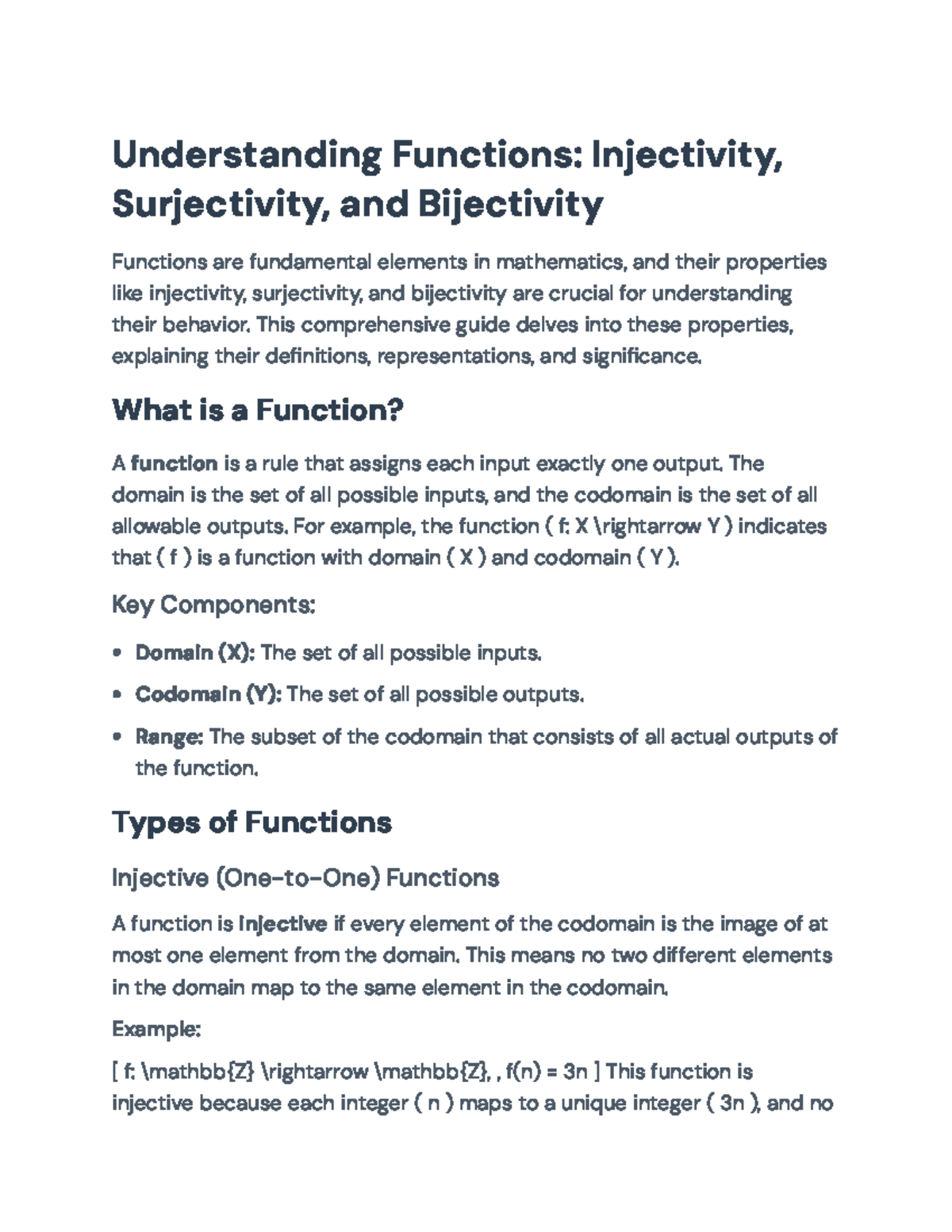 Understanding Functions: Injectivity, Surjectivity, and Bijectivity ...