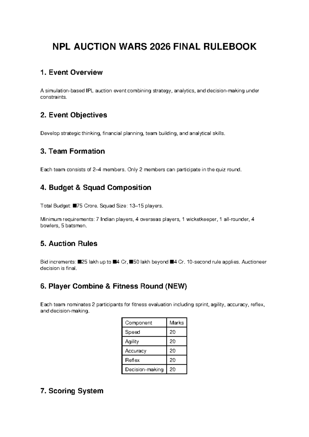 NPL Auction Wars 2026 Final Rulebook: Event Overview & Rules - Studocu
