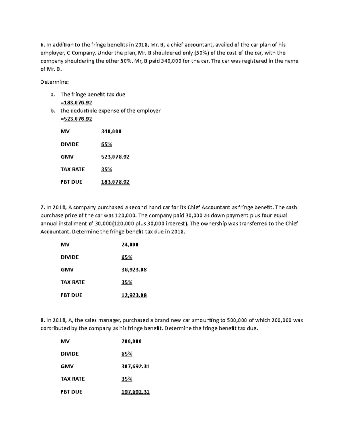 Fringe Benefit Tax Calculations - Assessment 2 (FBT 2018) - Studocu