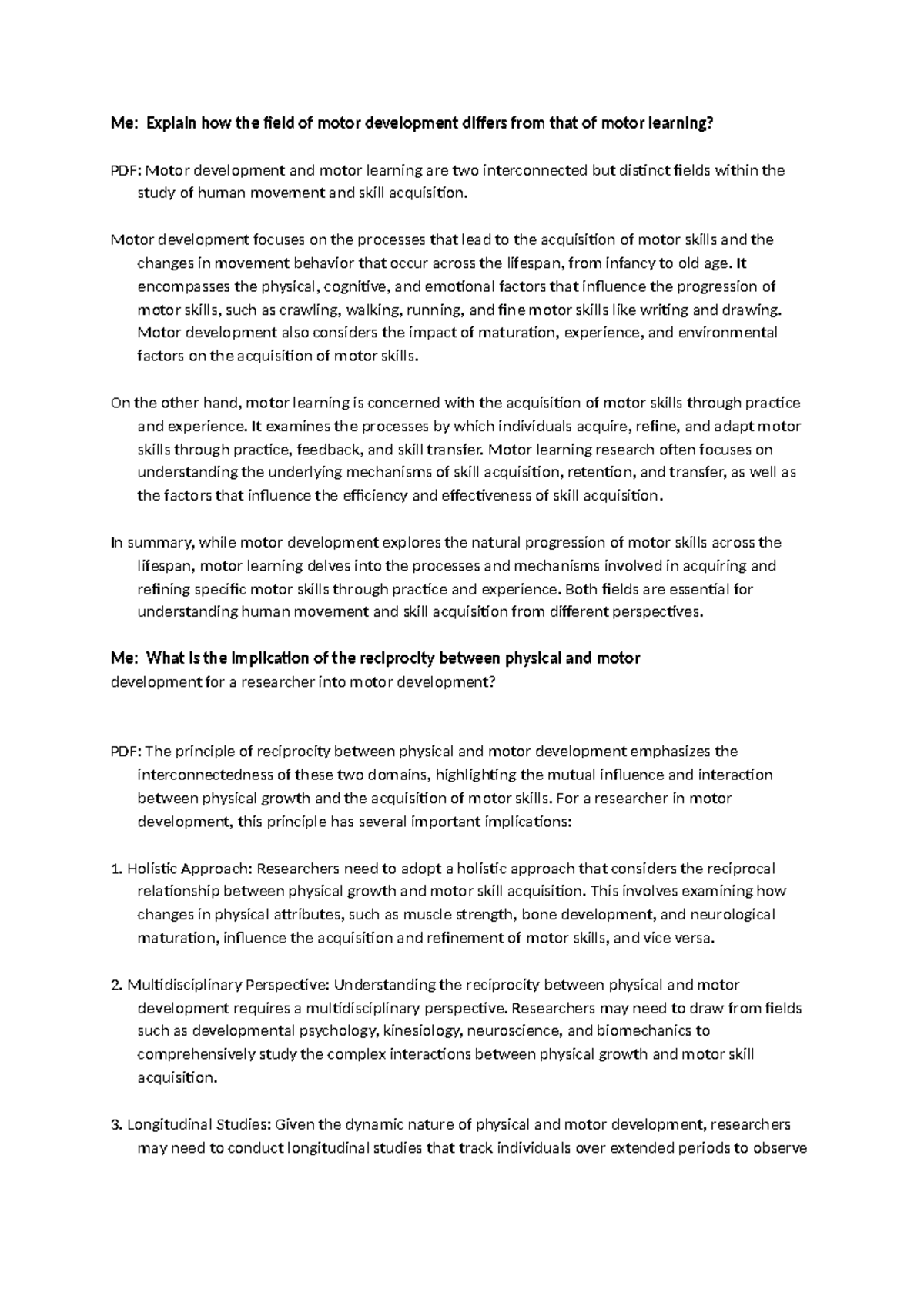 Physical and Motor Development: Key Insights and Questions - Studocu