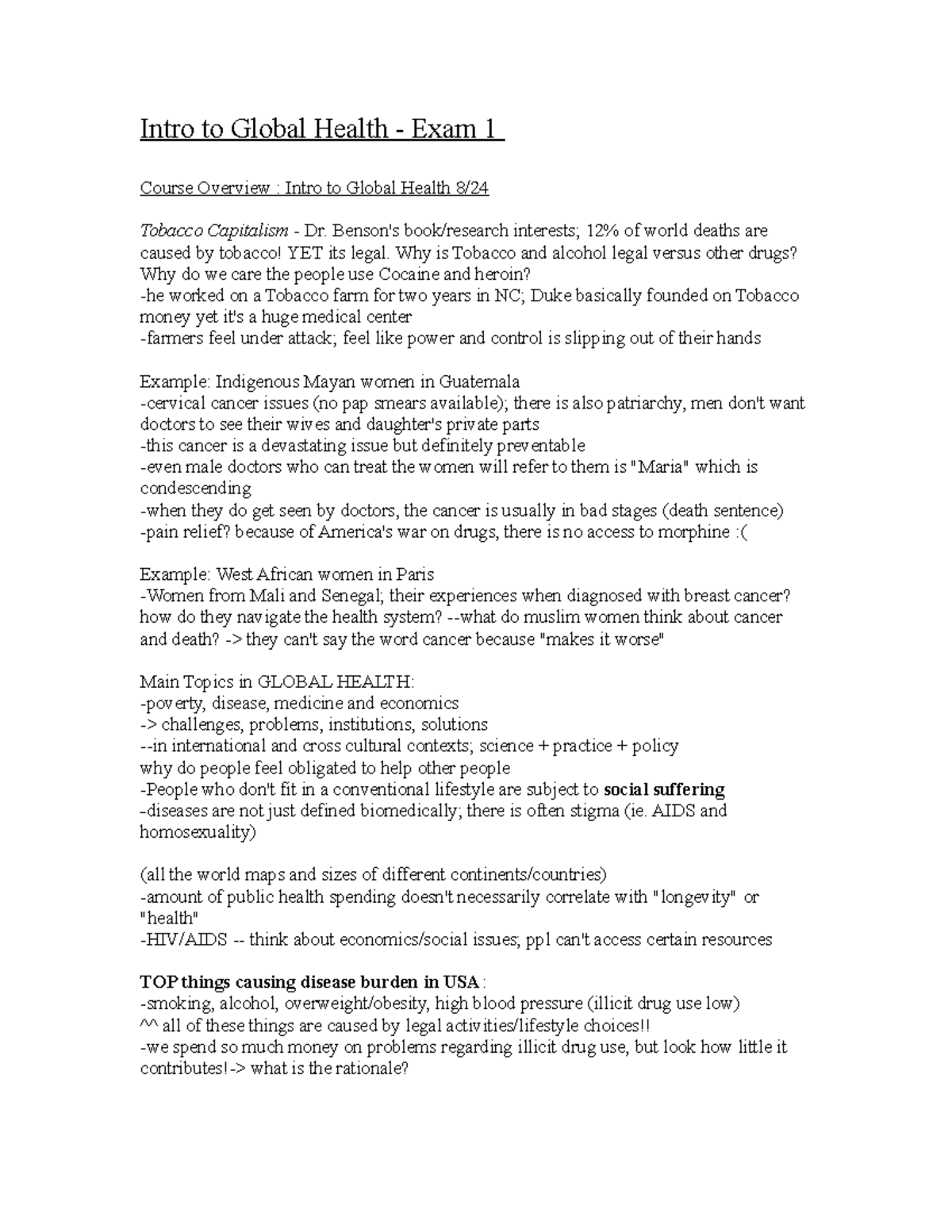 Global Health Exam 1 Study Guide: Key Concepts and Insights - Studocu