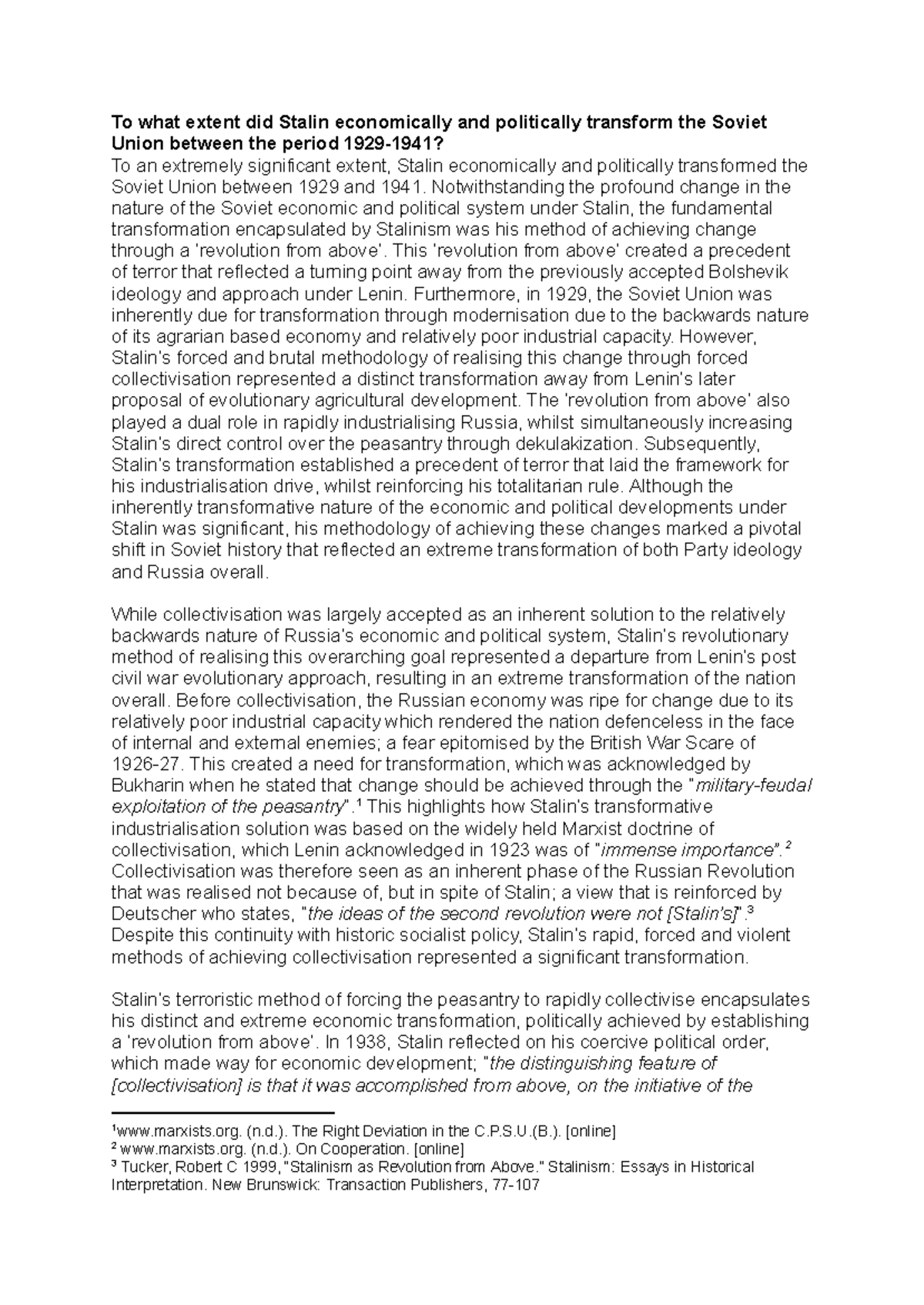HIST 201: Stalin's Economic and Political Transformation of the USSR ...