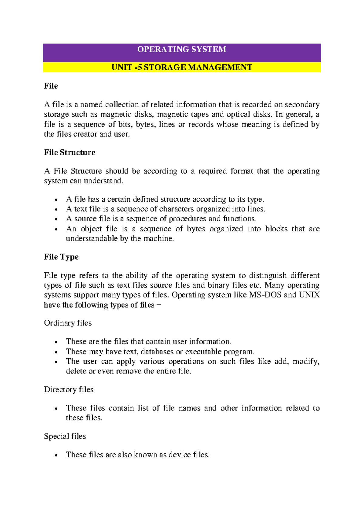 OS Chapter 5: Storage Management and File Systems Overview - Studocu