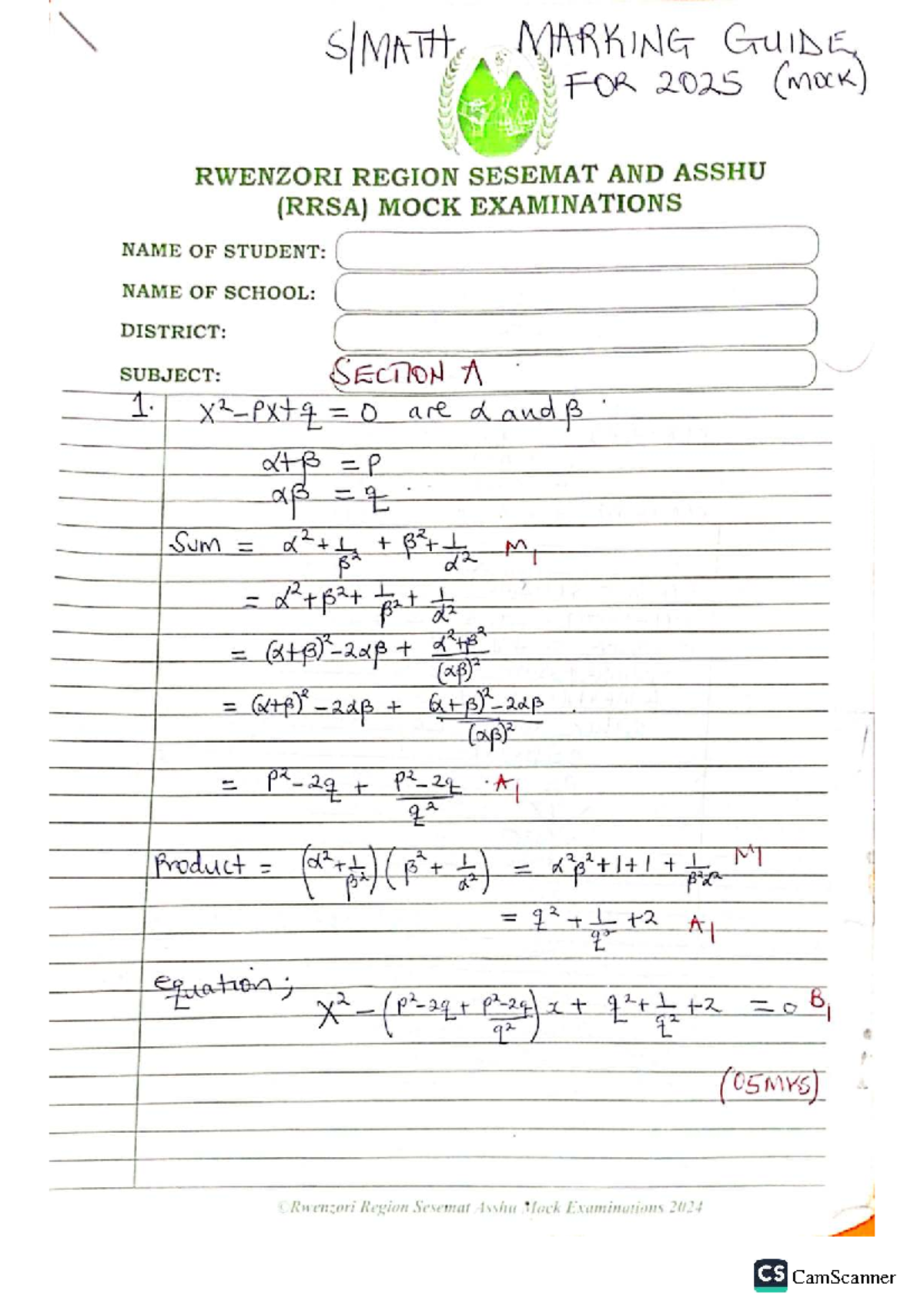 RWENZORI REGION SESEMAT AND ASSHU (RRSA) MOCK EXAM 2024 CS - Studocu