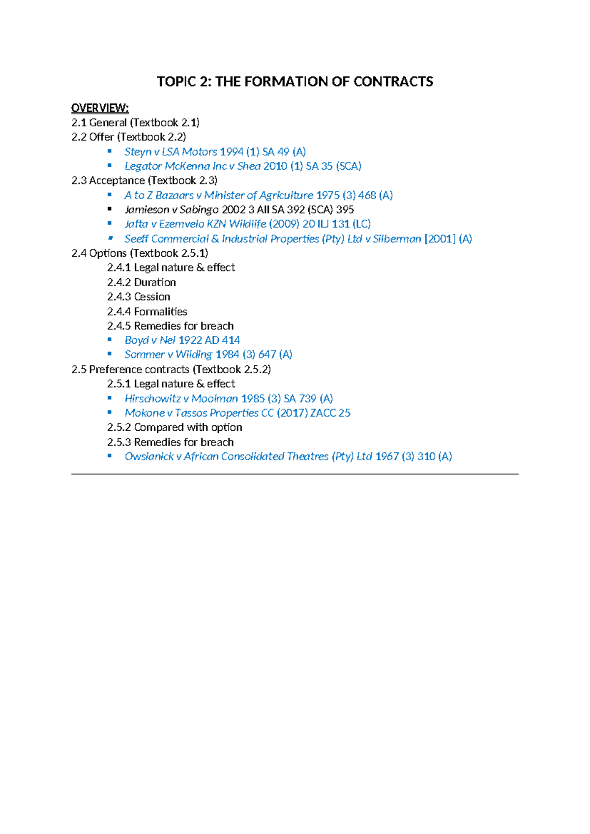 Topic 2: Formation of Contracts - Lecture Notes (Textbook 2.1 to 2.5.2 ...