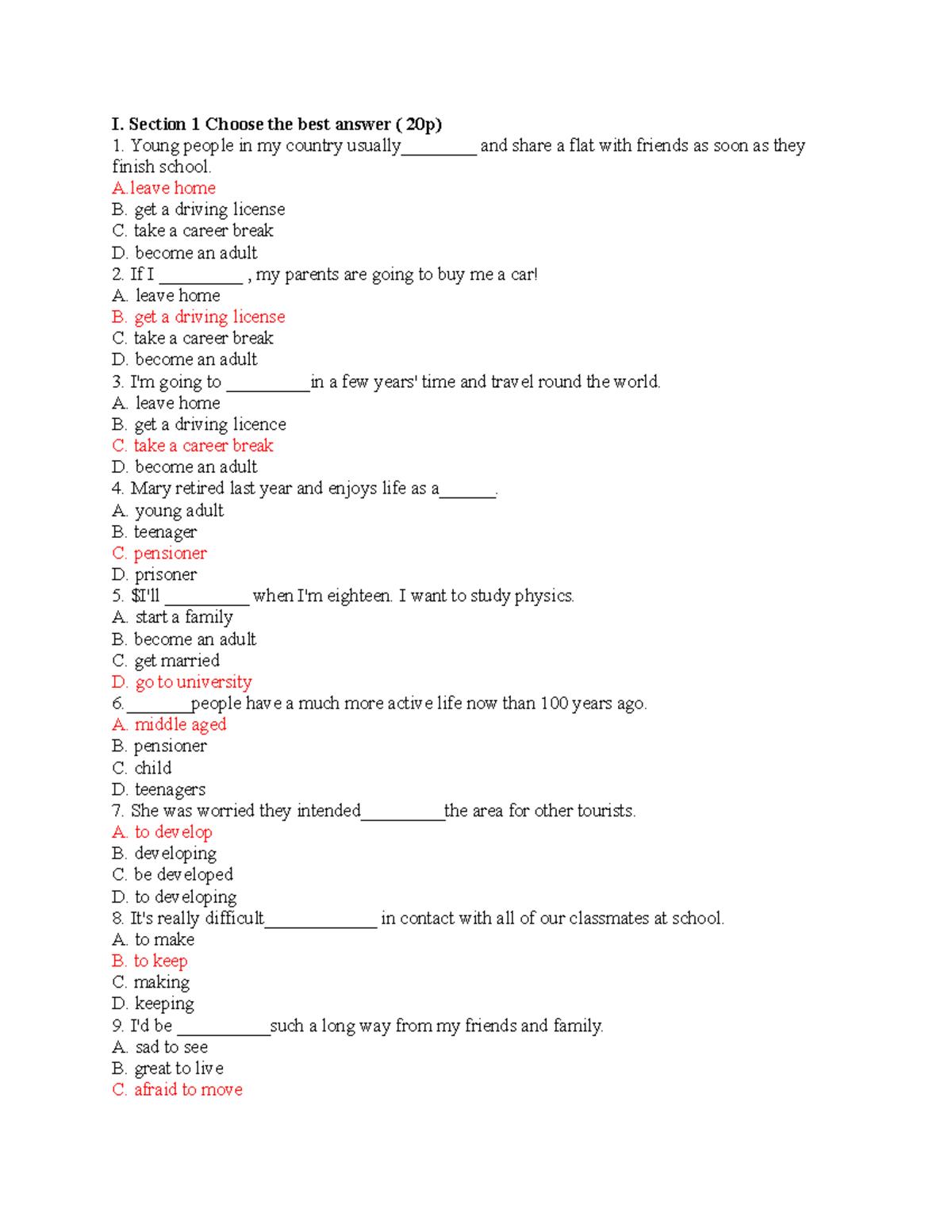 TA1 - abc - I. Section 1 Choose the best answer ( 20p) Young people in ...