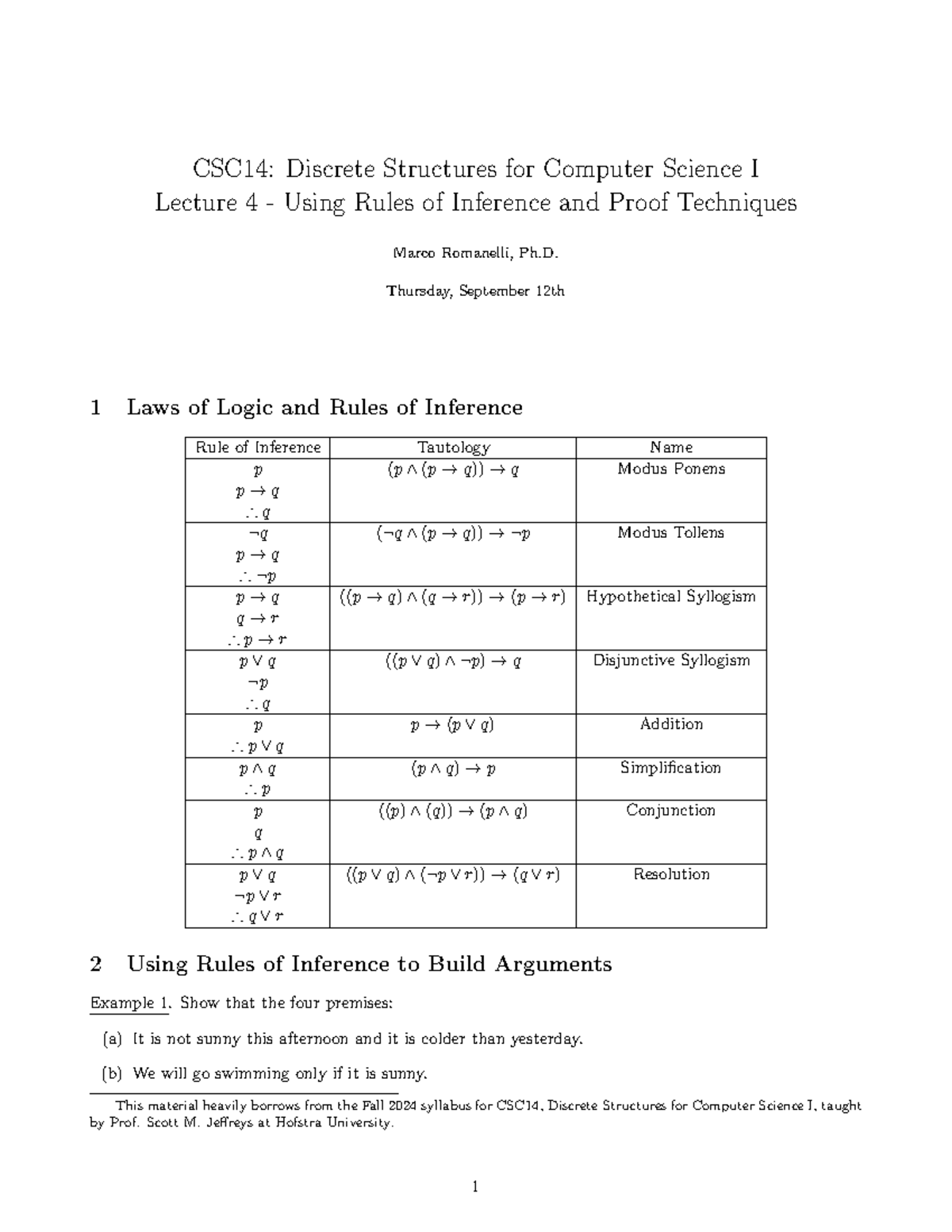 CSC14 Lecture 4: Inference Rules & Proof Techniques Overview - CSC14 ...