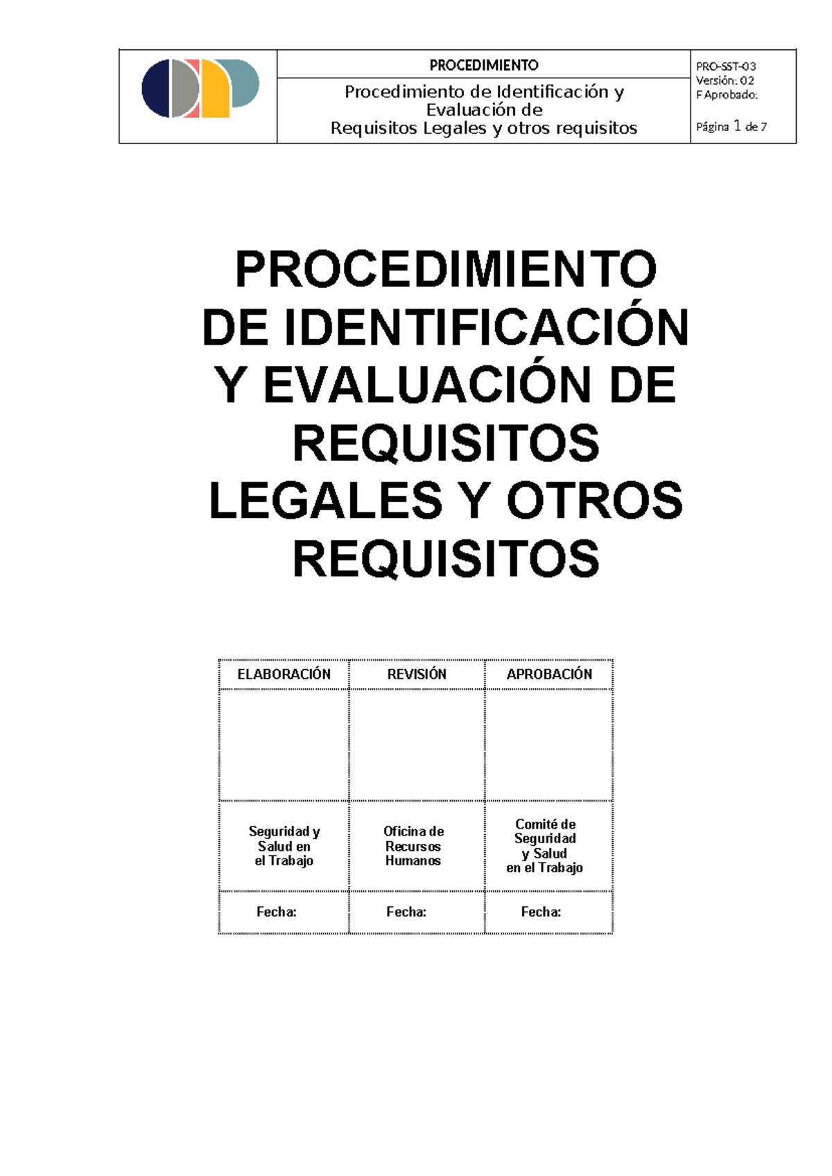 Procedimiento de Identificación y Evaluación de Requisitos Legales (PRO-SST-03) - Document Preview