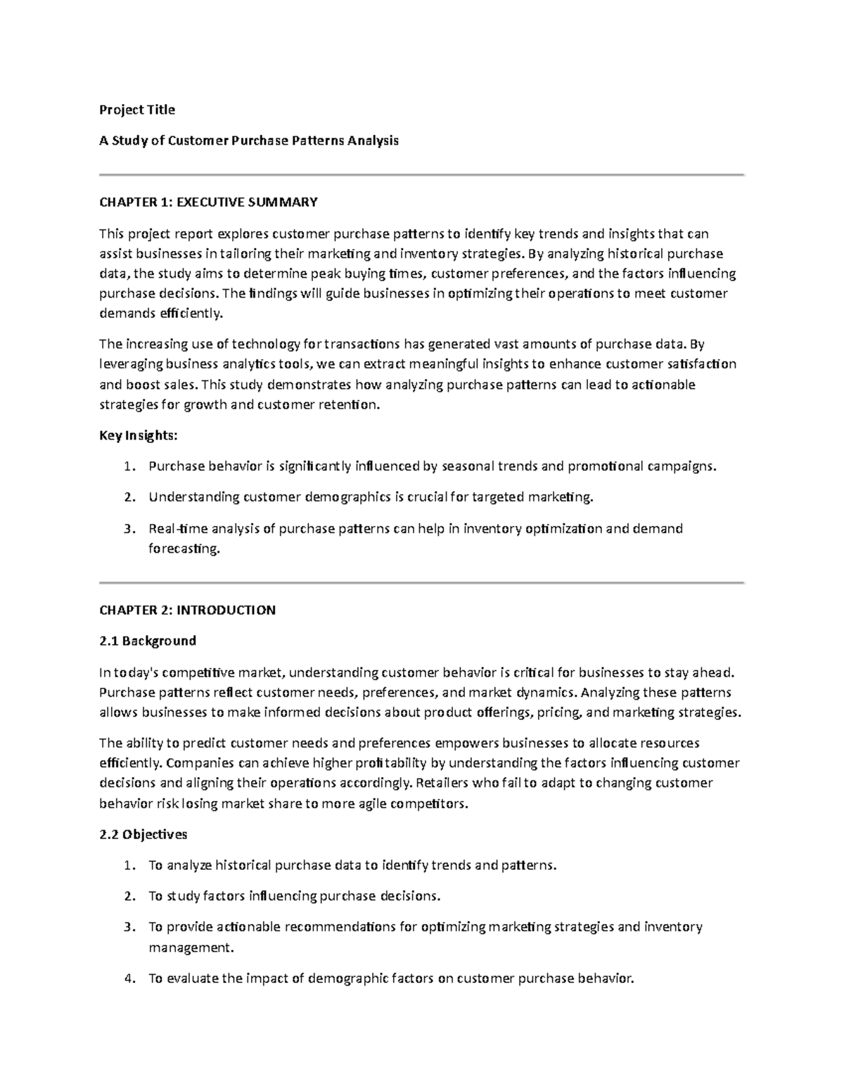 Chatgpt sample sip - Project Title A Study of Customer Purchase ...