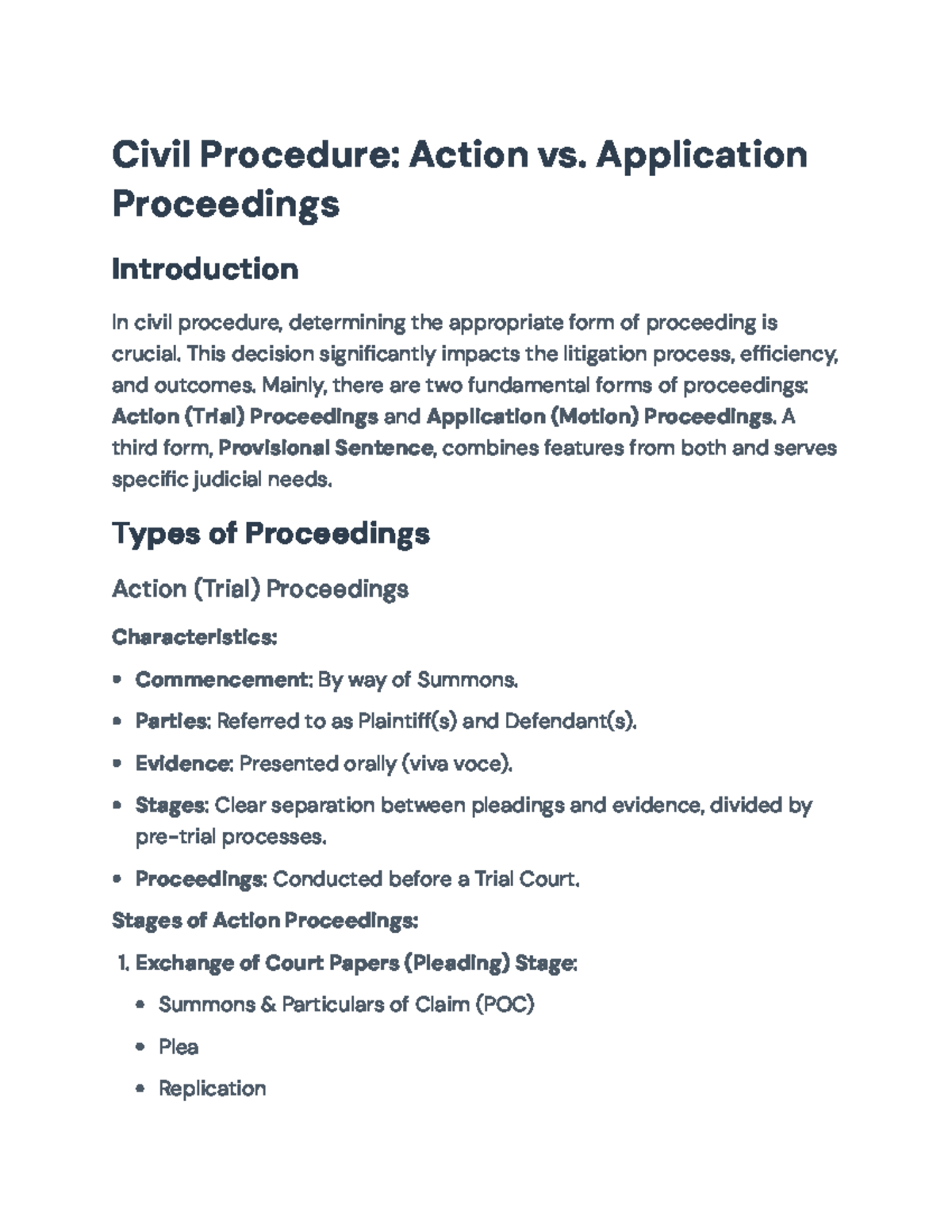 Civil Procedure: Understanding Action vs. Application Proceedings - Studocu