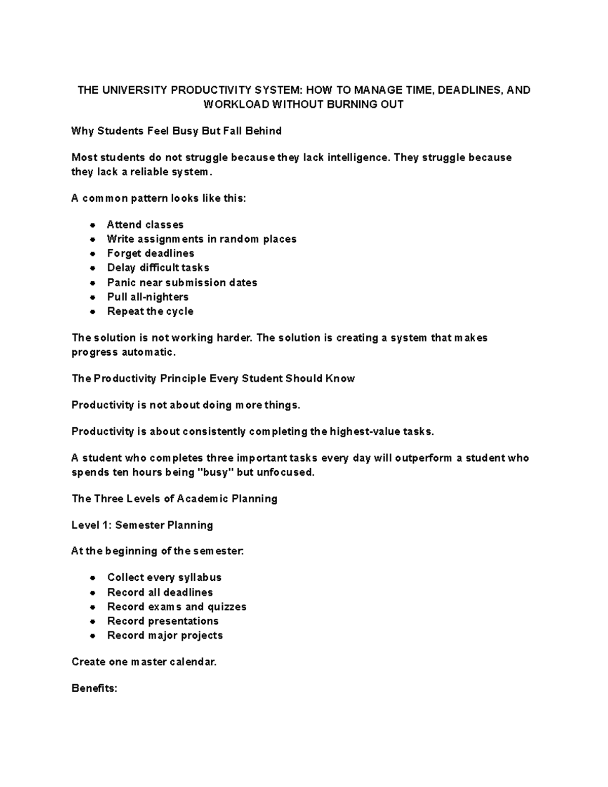 University Productivity System: Mastering Time & Workload Management ...