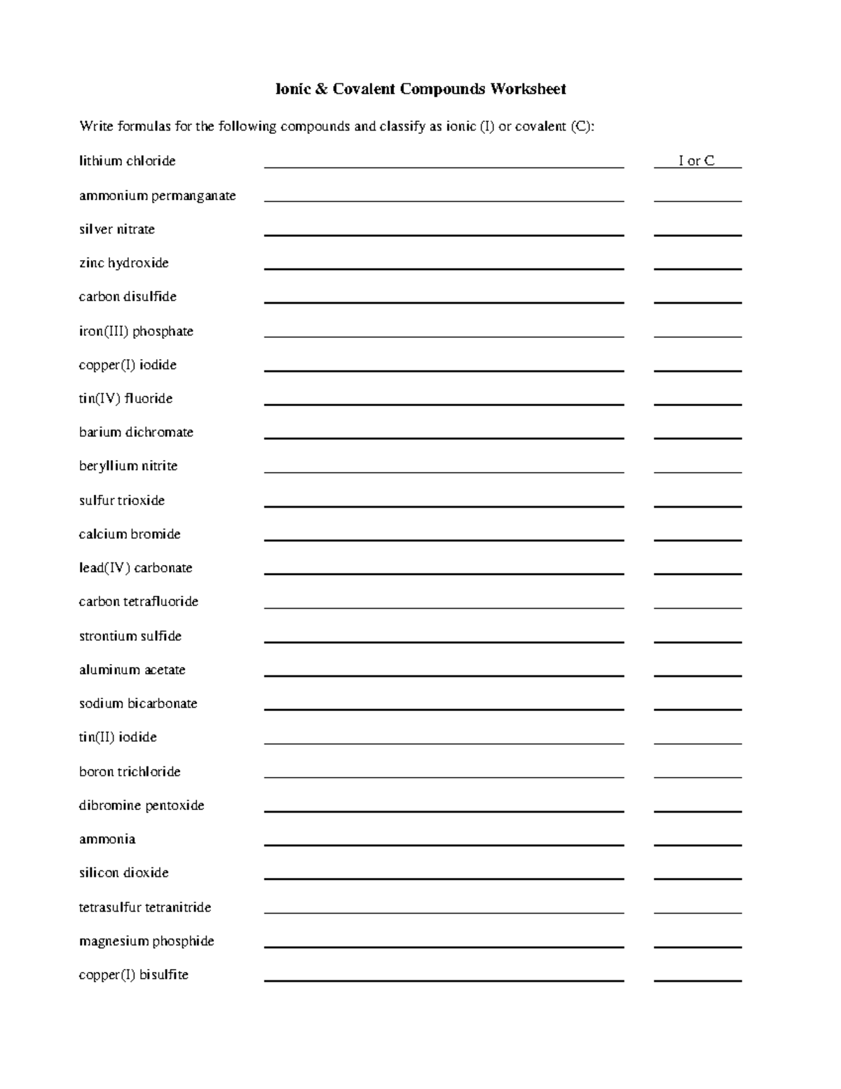 Naming Ionic & Covalent Compounds Worksheet (WS 1) - Studocu
